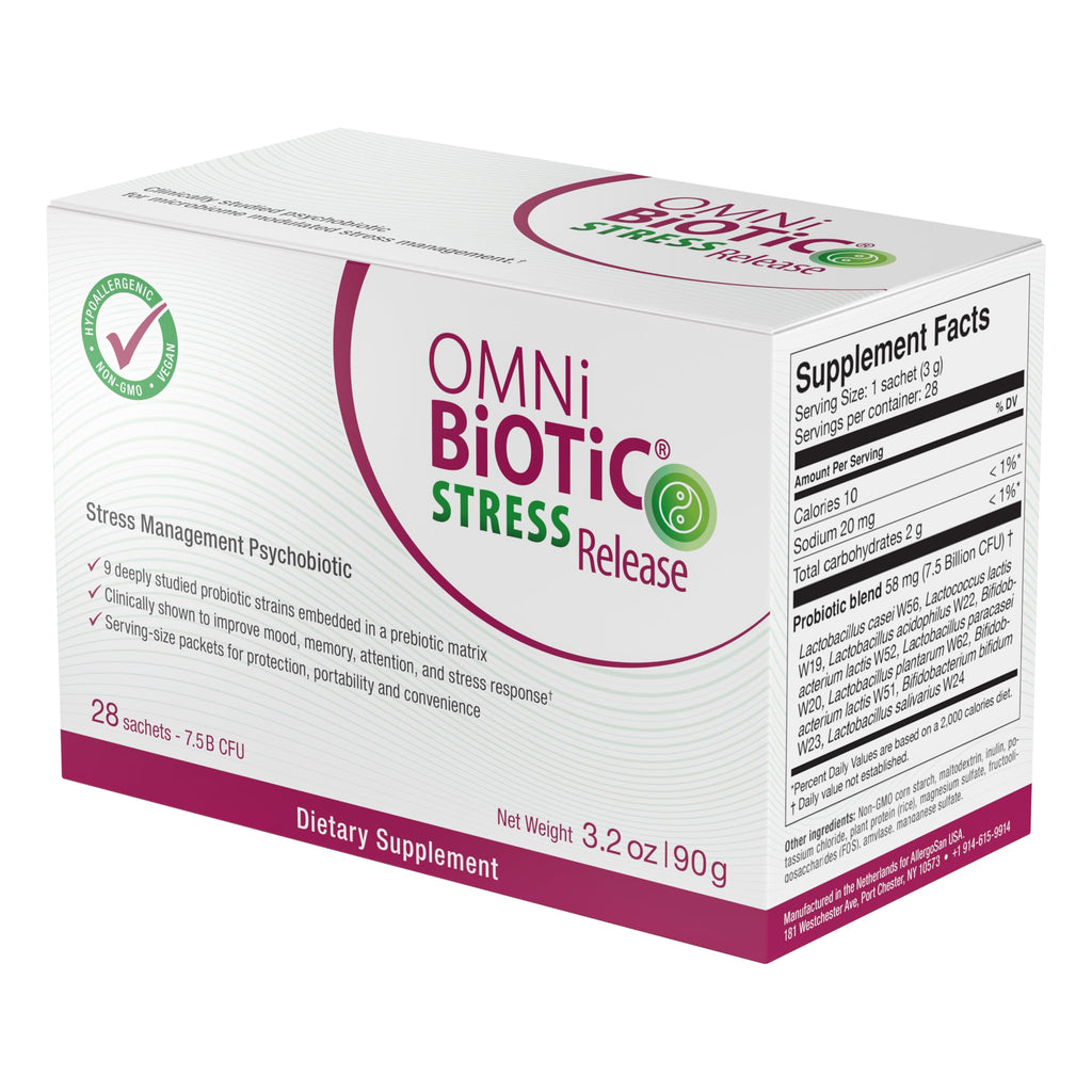 OMNi BiOTiC Stress Release – Probiotic for Stress & Gut-Brain Support (Vegan, Non-GMO, 28 Packets)