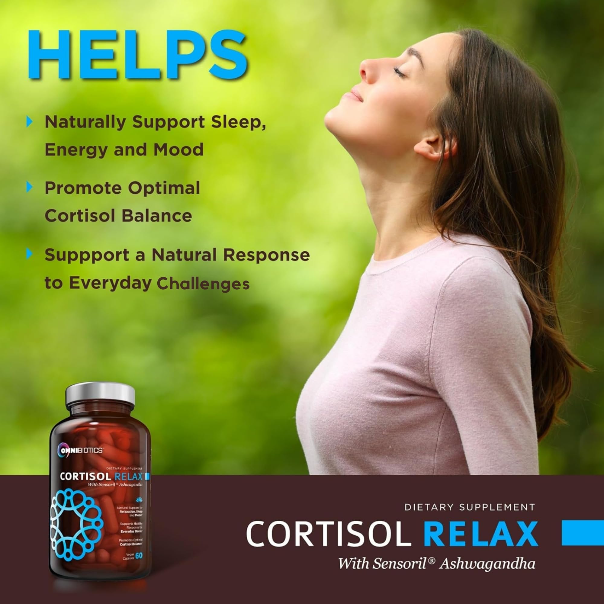 OmniBiotics Cortisol Supplement for Women & Men | Ashwagandha, L-Theanine, Magnolia, Phosphatidylserine | 60 Vegan Capsules