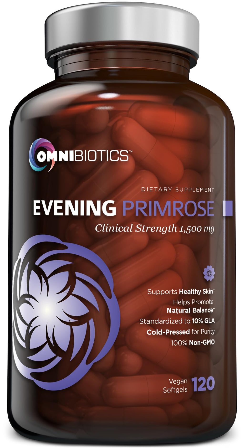 OmniBiotics Organic Evening Primrose Oil 1500mg – Cold-Pressed, 10% GLA, Non-GMO, 120 Vegan Softgel Capsules