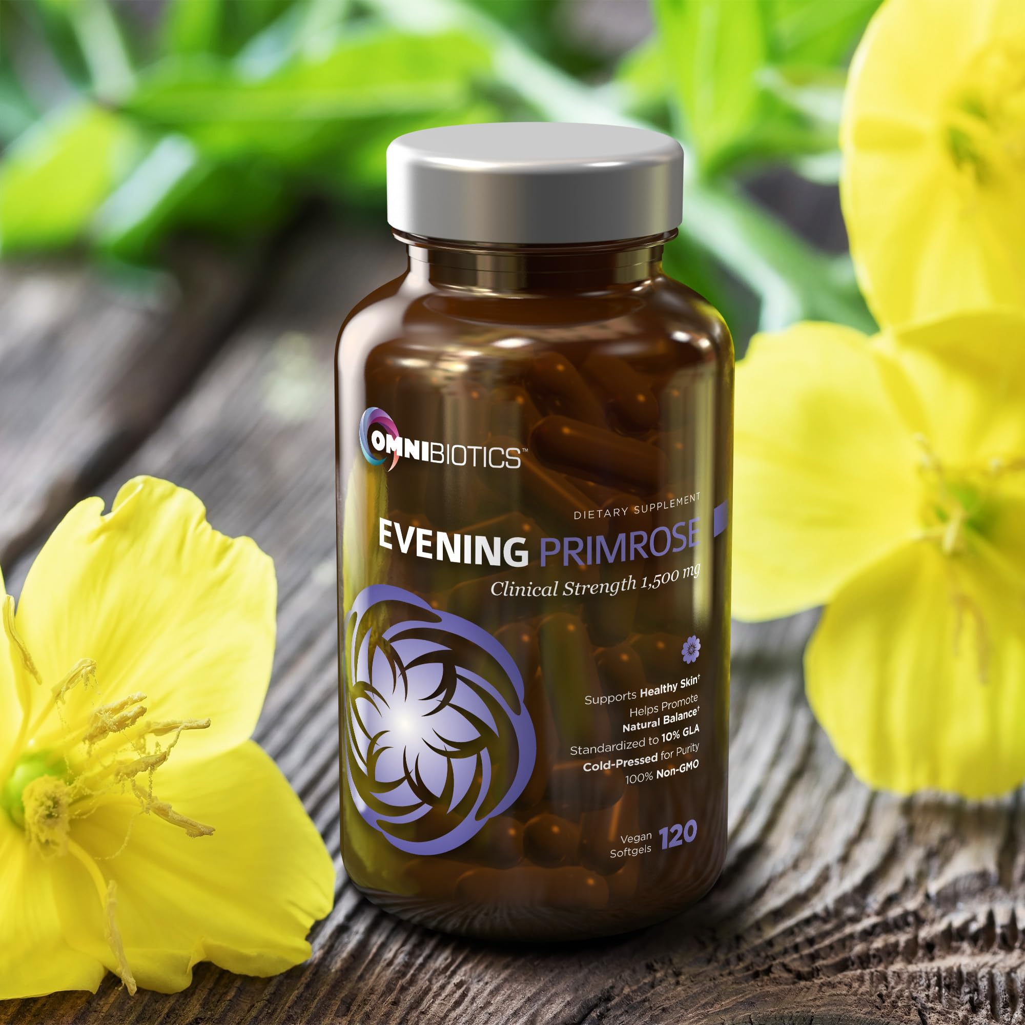 OmniBiotics Organic Evening Primrose Oil 1500mg – Cold-Pressed, 10% GLA, Non-GMO, 120 Vegan Softgel Capsules