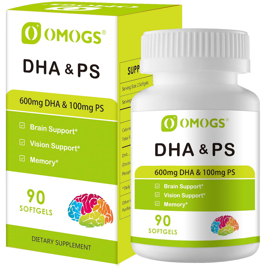 OMOGS Algae DHA 600 mg Softgels with Phosphatidylserine & Walnut Oil