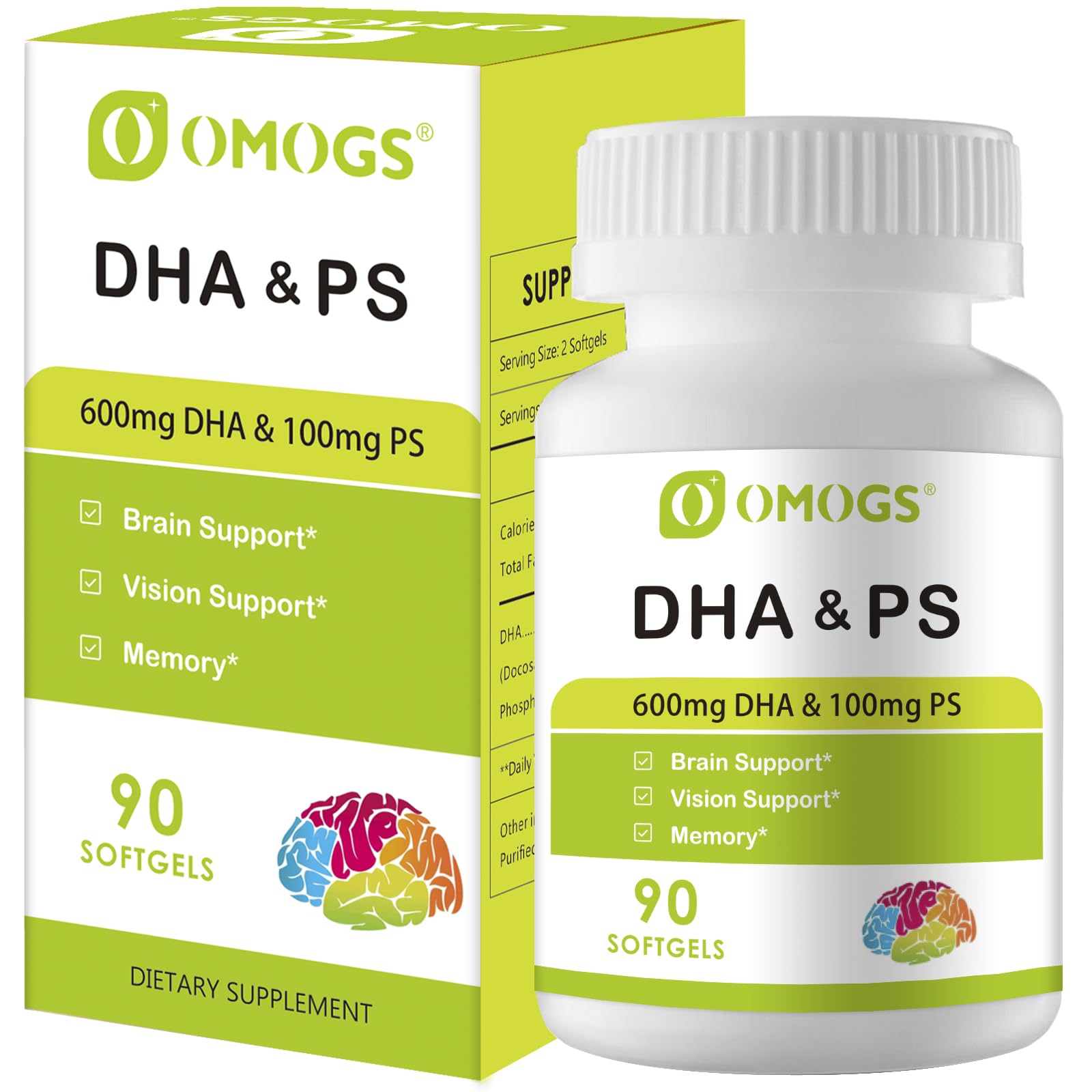 OMOGS Algae DHA 600 mg Softgels with Phosphatidylserine & Walnut Oil
