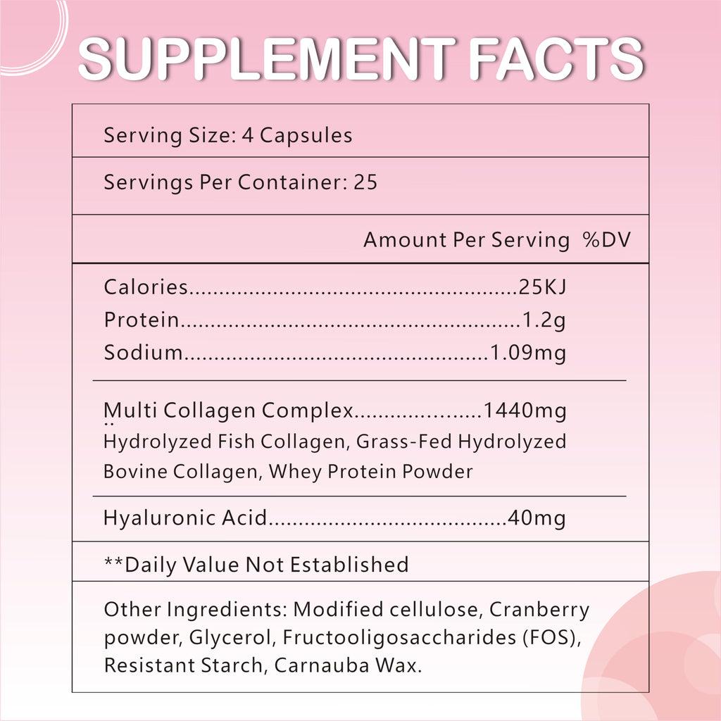 OMOGS Collagen Peptides Capsule – Hydrolyzed Collagen with Prebiotic & Cranberry, Hair, Skin, Nails, Joints, Digestive Health & Immune Support, Non-GMO, 100 Capsules
