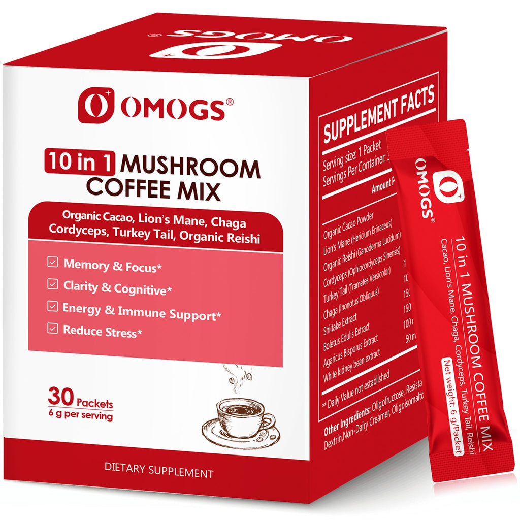 OMOGS Mushroom Coffee – 10-in-1 Extract (Lion's Mane, Reishi, Cordyceps) 30 Servings