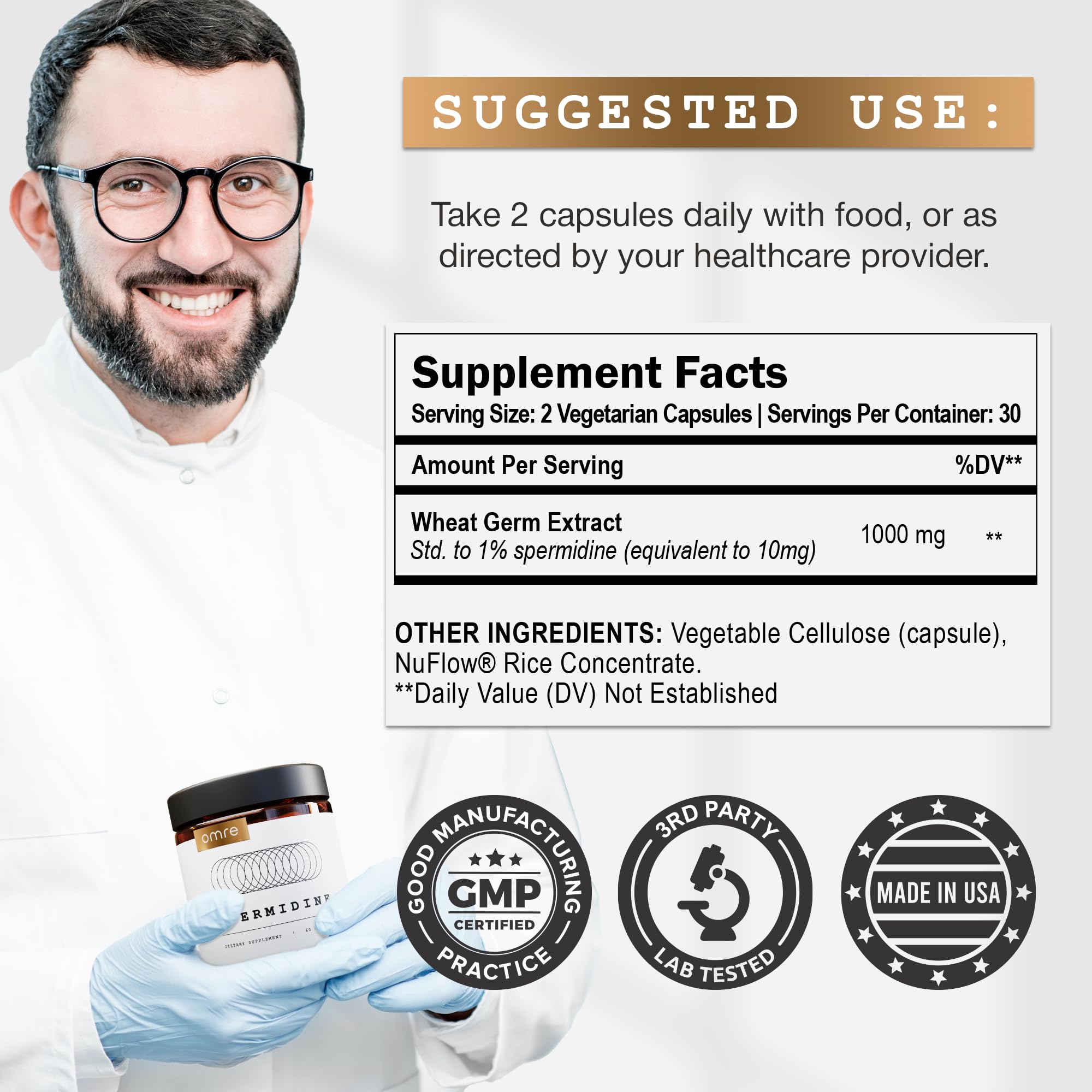 OMRE Spermidine Supplement - 10mg Natural Spermidine per Serving, 1000mg Wheat Germ Extract