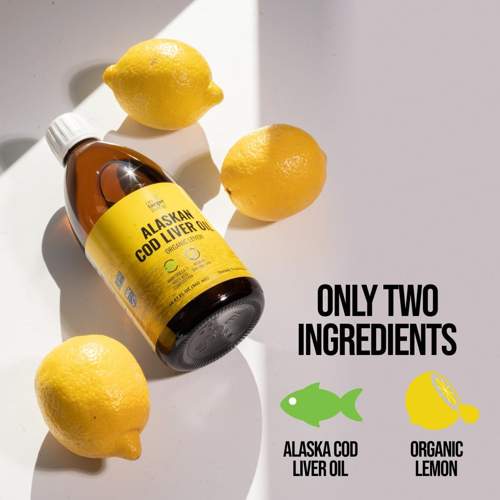 On Target Living Alaskan Cod Liver Oil Organic Lemon Flavor – 2 Pack (16.67 oz) | Line Caught in USA • Vitamin D & Omega-3 DHA/EPA • Non-GMO • MSC Certified