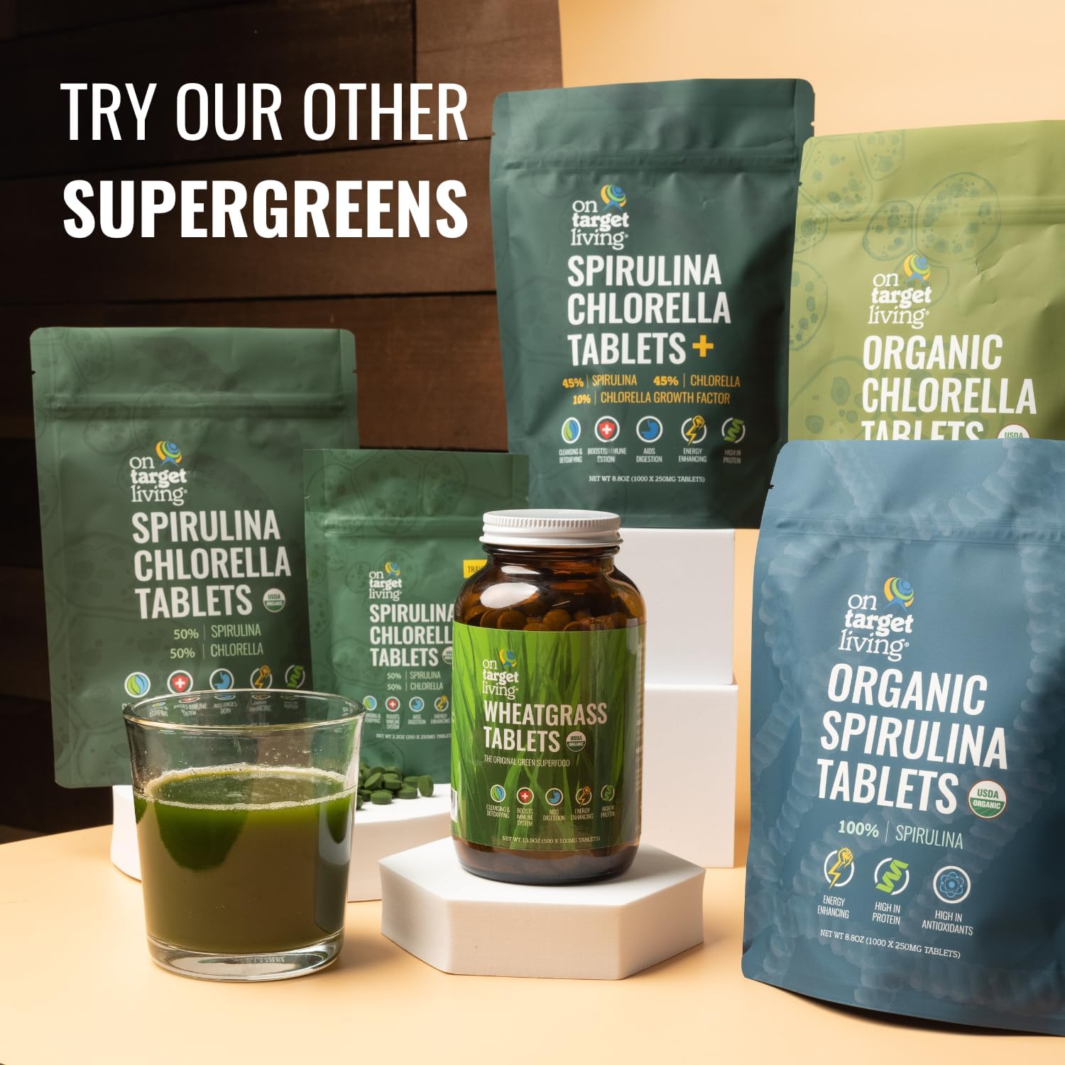 On Target Living Organic Spirulina & Chlorella | 2000 Tablets | USDA Organic | Vegan Protein & Immune Support