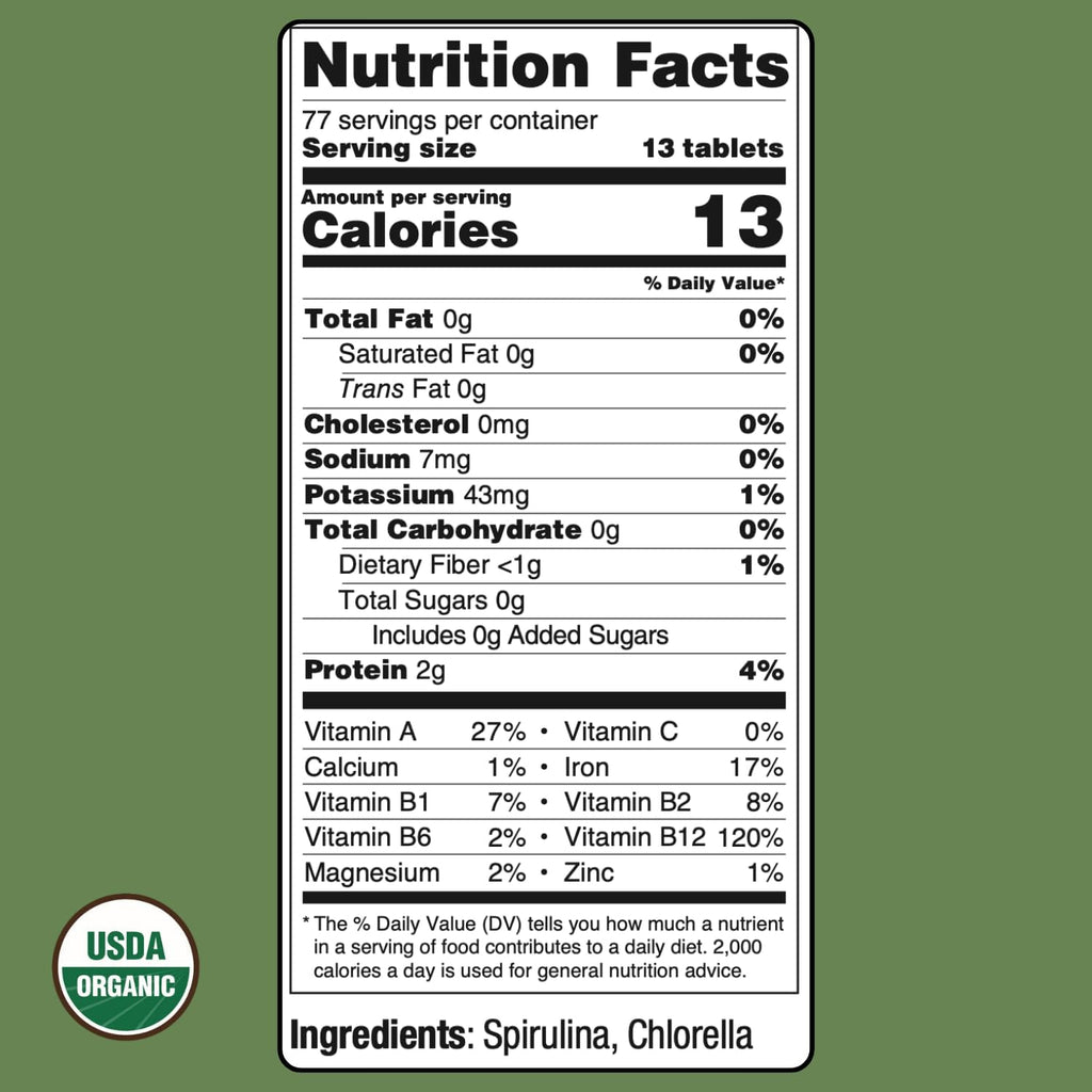 On Target Living Organic Spirulina & Chlorella | 2000 Tablets | USDA Organic | Vegan Protein & Immune Support