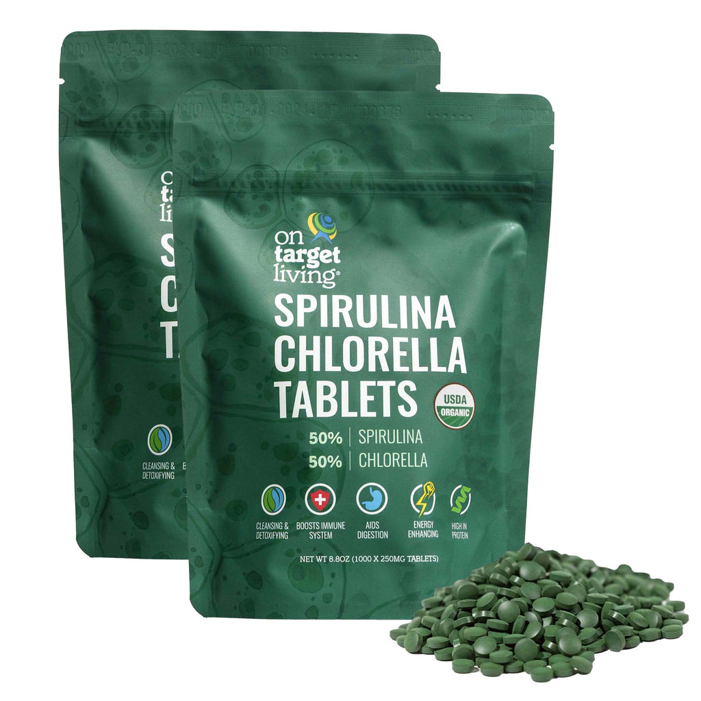 On Target Living Organic Spirulina & Chlorella | 2000 Tablets | USDA Organic | Vegan Protein & Immune Support