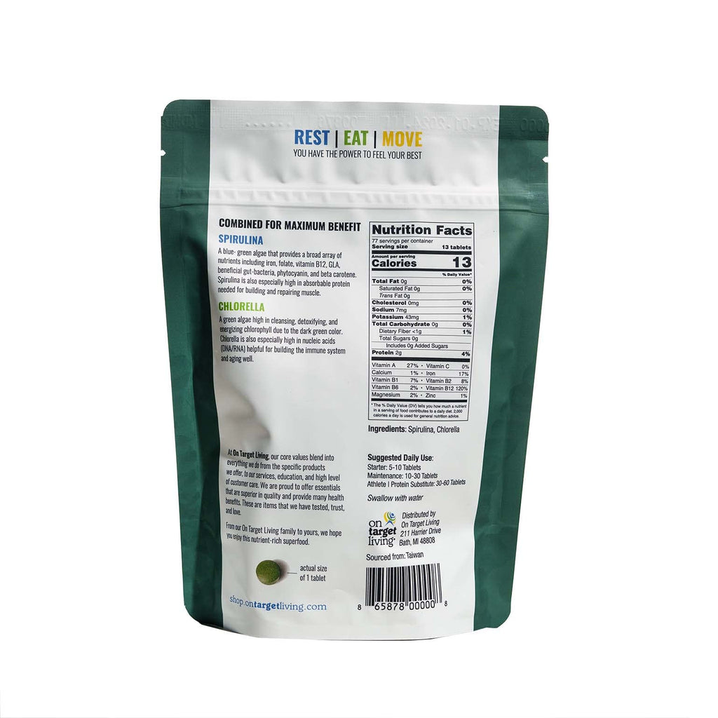 On Target Living Organic Spirulina & Chlorella | 2000 Tablets | USDA Organic | Vegan Protein & Immune Support