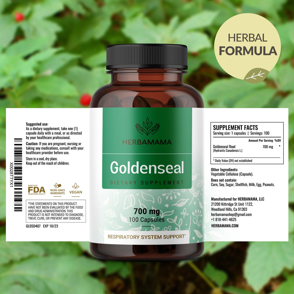 Goldenseal Root Capsules 700mg - Immune & Respiratory Support | Vegan, Non-GMO | Herbamama