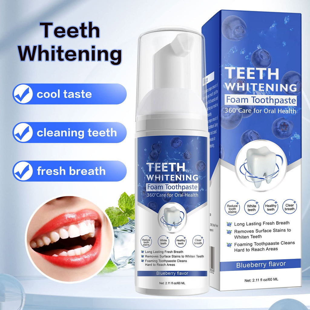 2PCS Foam Toothpaste – Whitening Baking Soda, Blueberry & Mint
