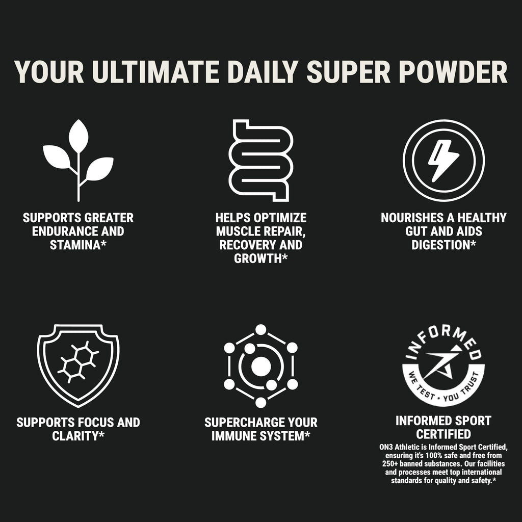 ON3 Athletic Protein Greens Supplement – Chlorella, Eleuthero & MCT Powder (5 Servings, Herbal)
