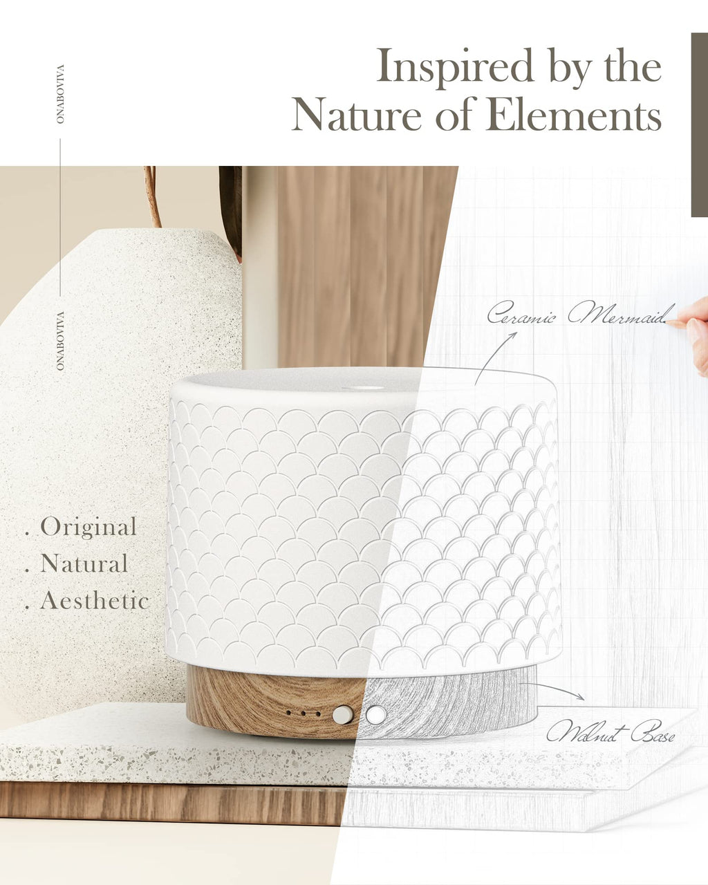 Onaboviva Ceramic Essential Oil Diffuser – 280ml Ultrasonic