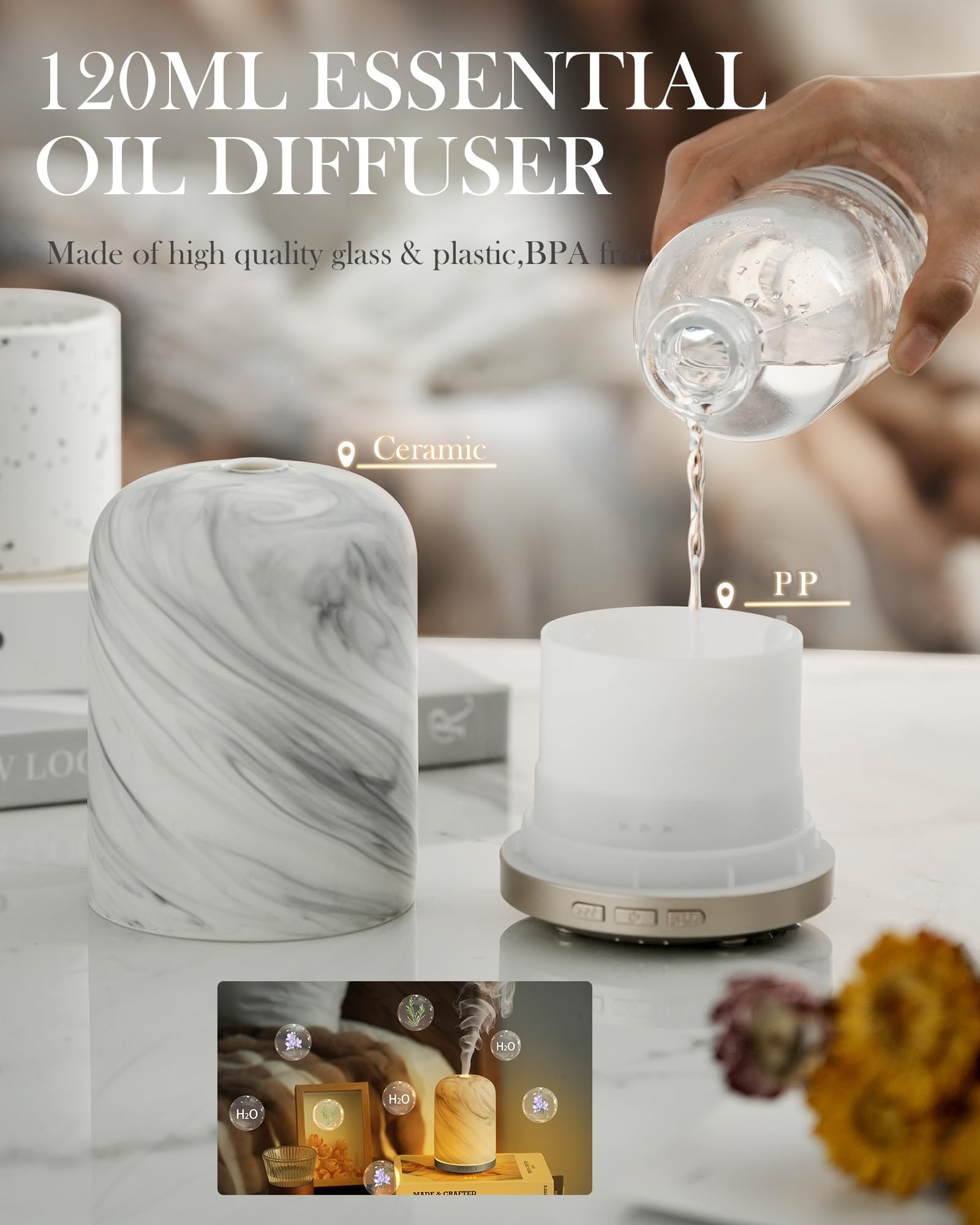 Onaboviva Essential Oil Diffuser – 120ml, 2.4MHz Ultrasonic | Auto Shut-Off