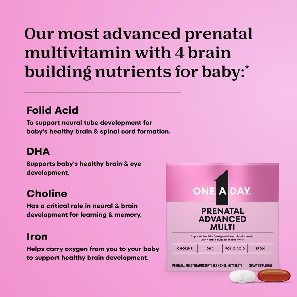 One A Day Prenatal Advanced - Brain-Builder Vitamins with Choline, DHA, Folic Acid, Iron (120 Ct)