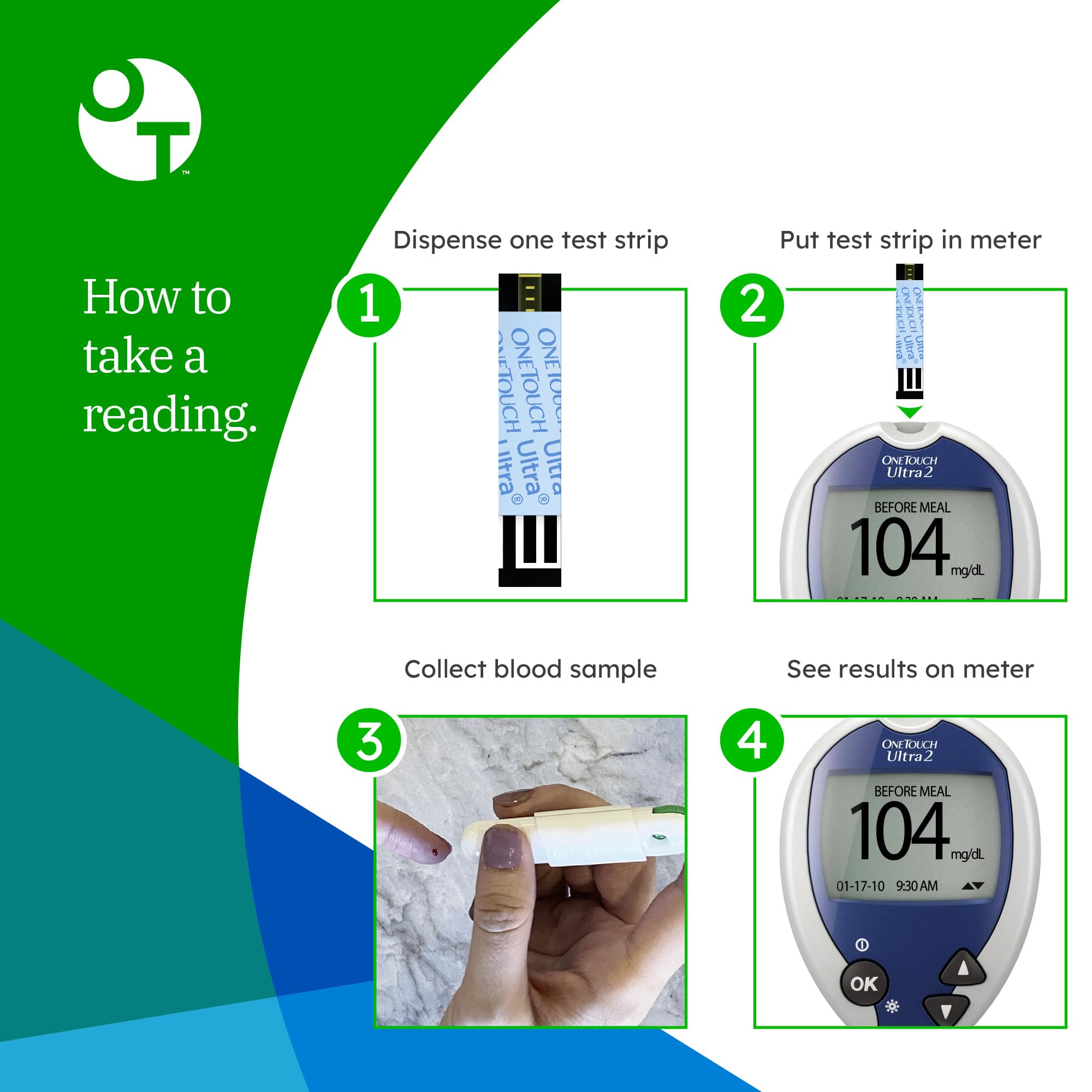 OneTouch Ultra Test Strips — 120 Count (2 Boxes, 60 Strips Each) for Blood Glucose Monitoring