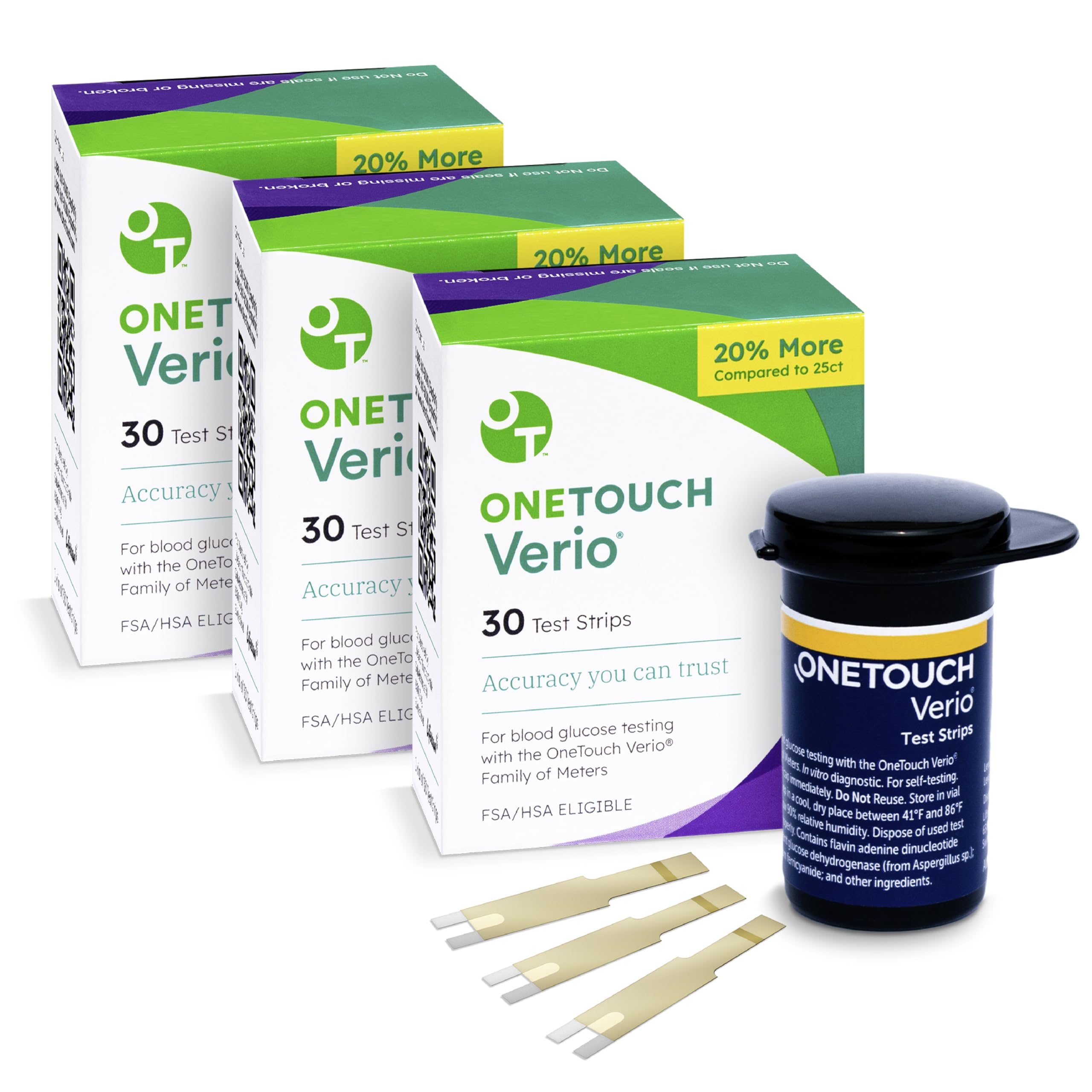 OneTouch Verio Test Strips Value Pack – 90 Count (3 Boxes of 30) for Blood Glucose Monitoring