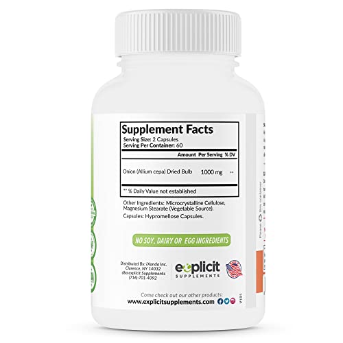 All Natural Onion Extract 1000mg - Dried Onion Bulb (Allium Cepa) Herbal Supplement - 120 Capsules