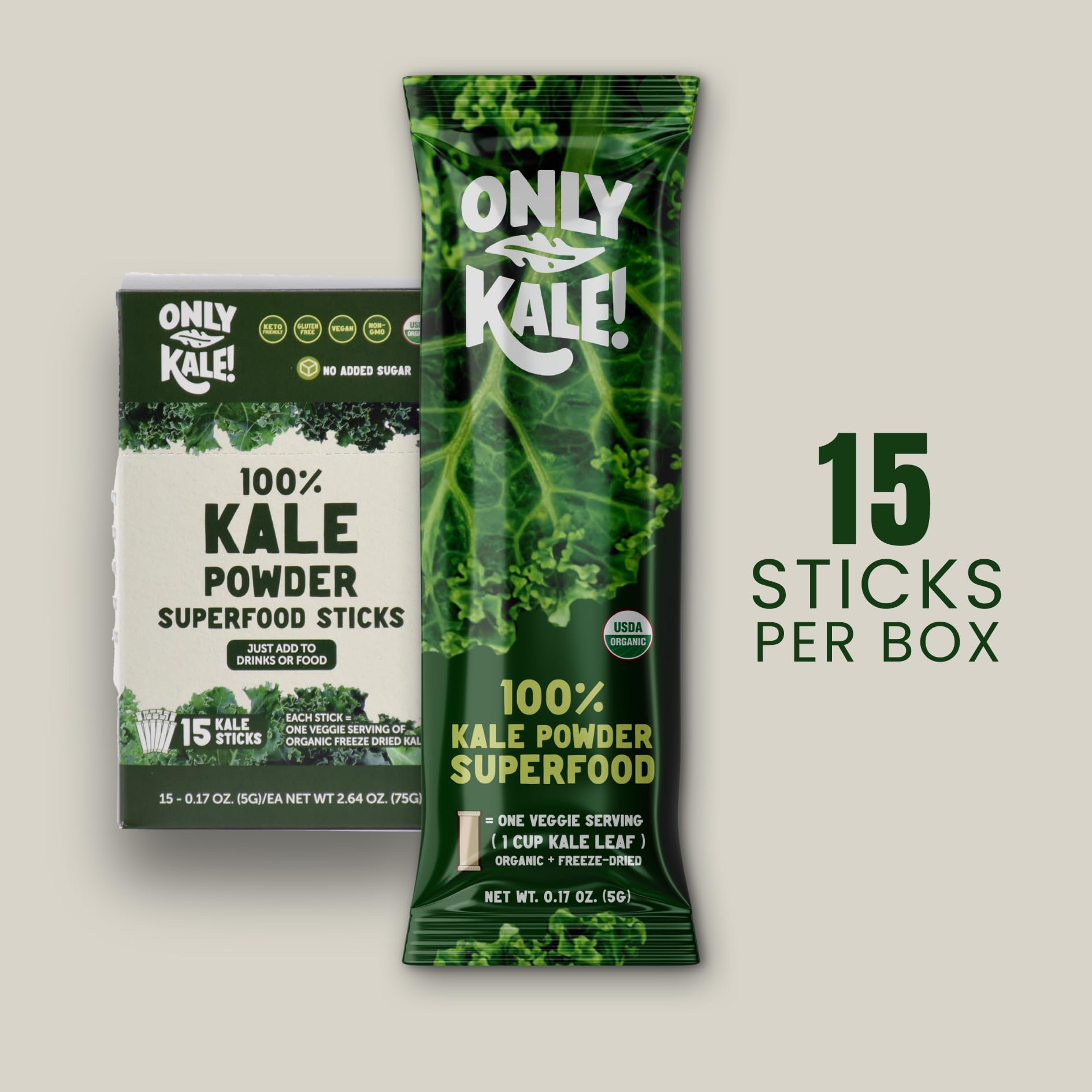 OnlyKale Kale Powder – 1 Month Supply (15 Sticks) – Organic Green Superfood | USDA Organic