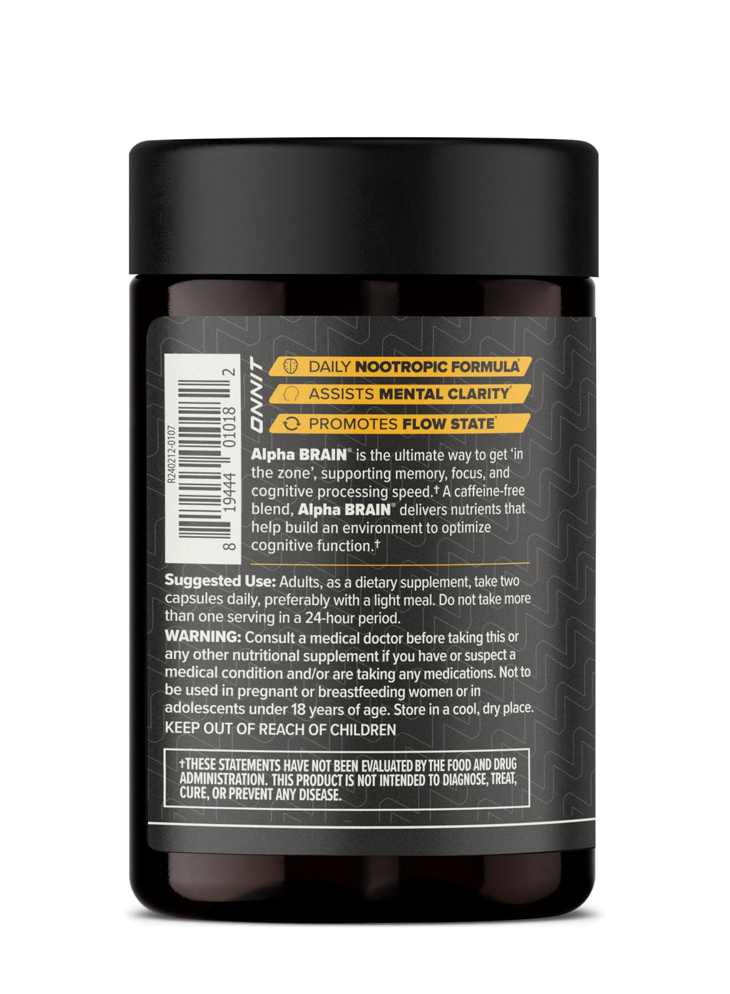 ONNIT Alpha Brain Nootropic for Men & Women | Memory, Mental Clarity & Focus | Non-GMO IGEN | 90 Count Pack of 2 (180 Total Capsules)