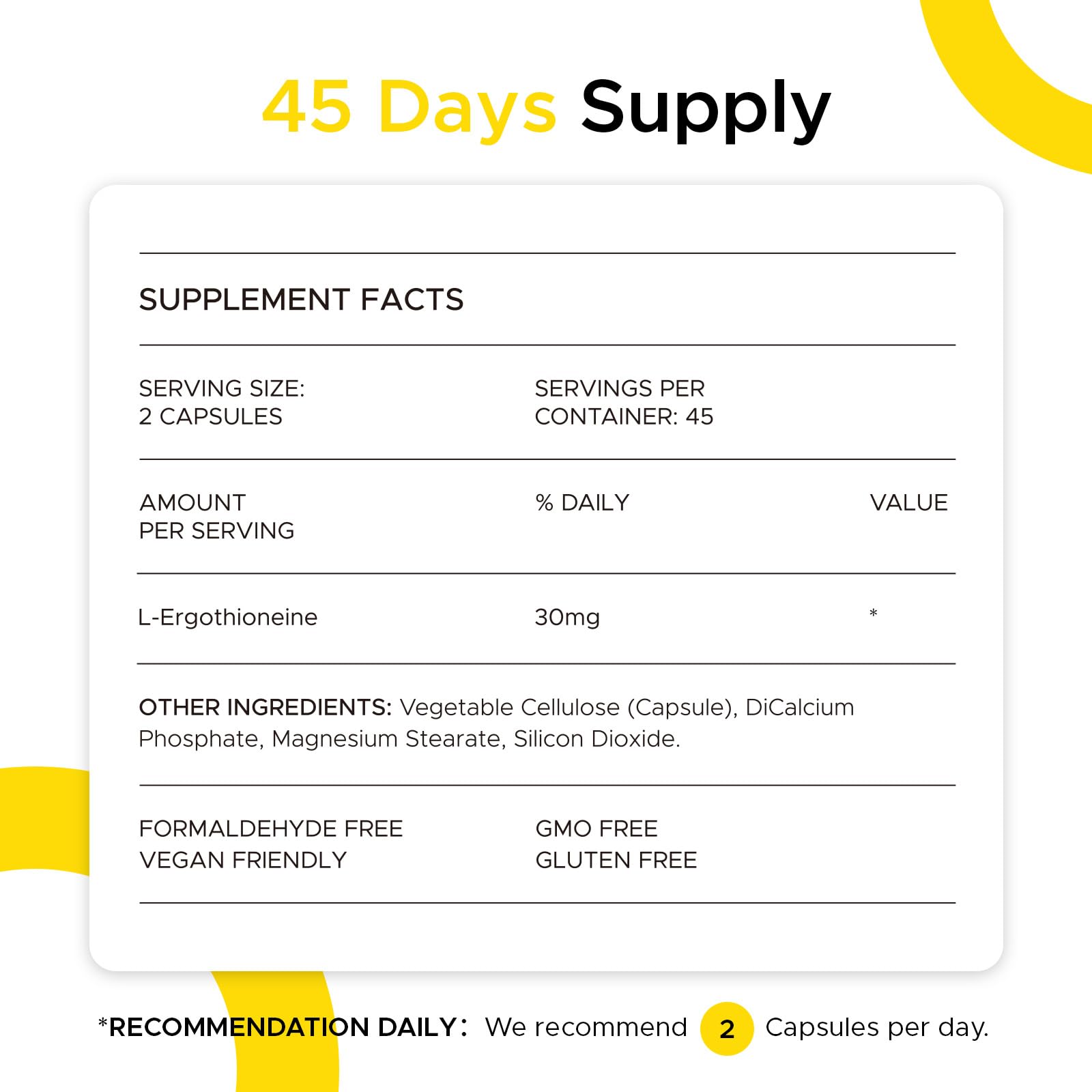 ONOTIC Ergothioneine 30mg Capsule – 90-Day EGT Supplement for Immune & Brain Health