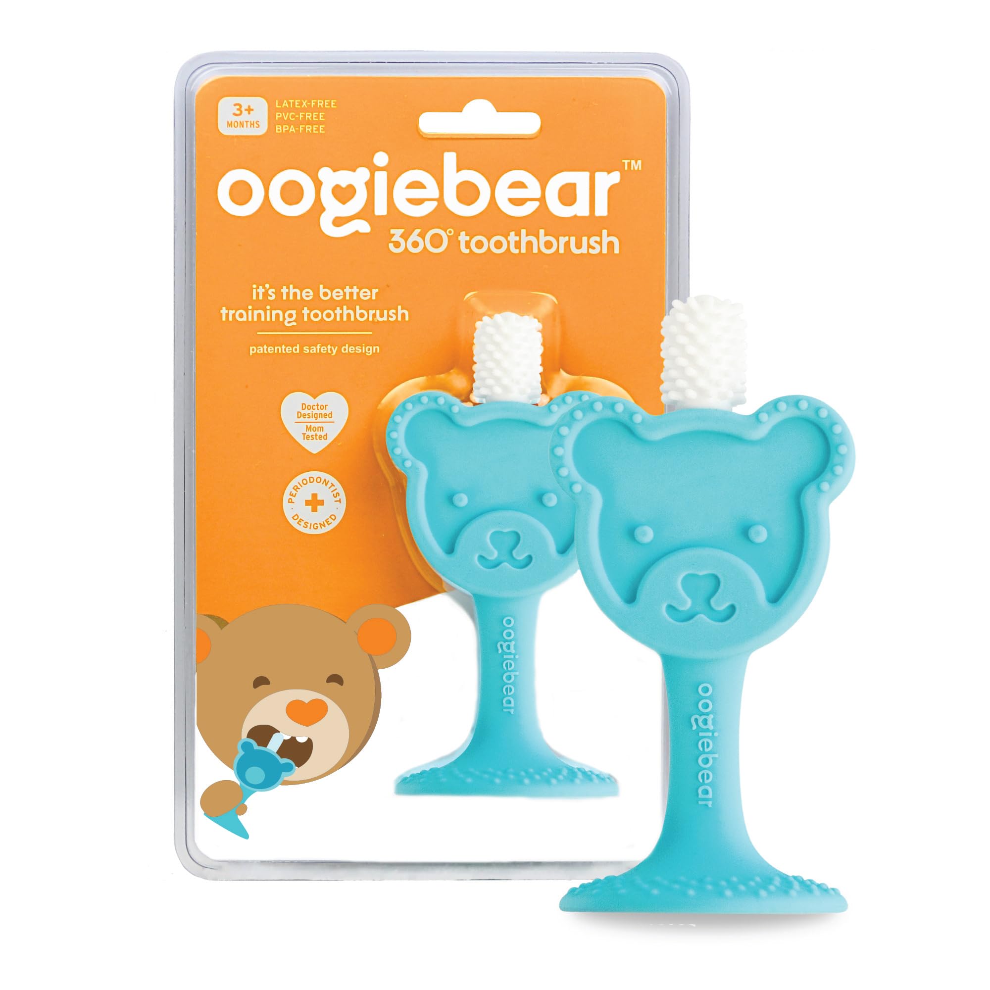 oogiebear Infant-to-Toddler Teether Toothbrush – 0-2 Years | 360° Soft Silicone, Teddy Bear Design