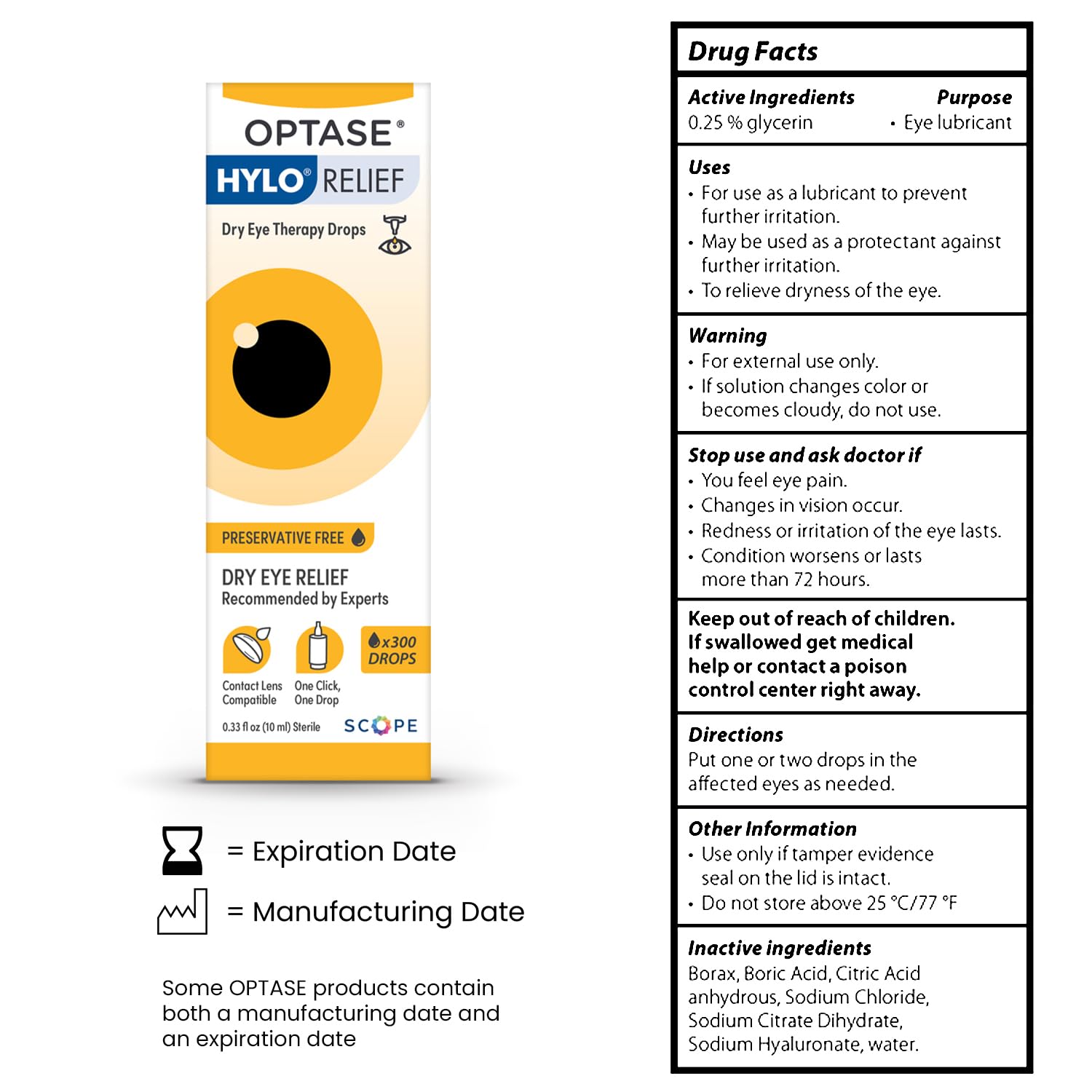 Optase HYLO Relief Dry Eye Drops – Preservative-Free, 0.33 fl oz, 300 Doses, Contact Lens Compatible