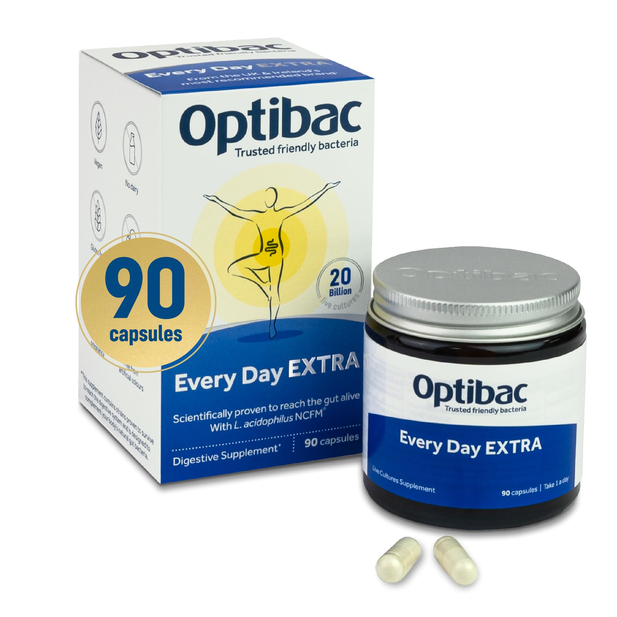 OptiBac For Every Day EXTRA - Vegan 20 Billion CFU Multi-Strain | 90 Capsules