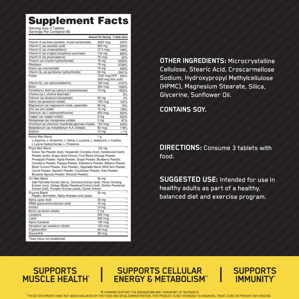 Opti-Men Daily Multivitamin for Men – Immune Support, 80 Day Supply, 240 Tablets