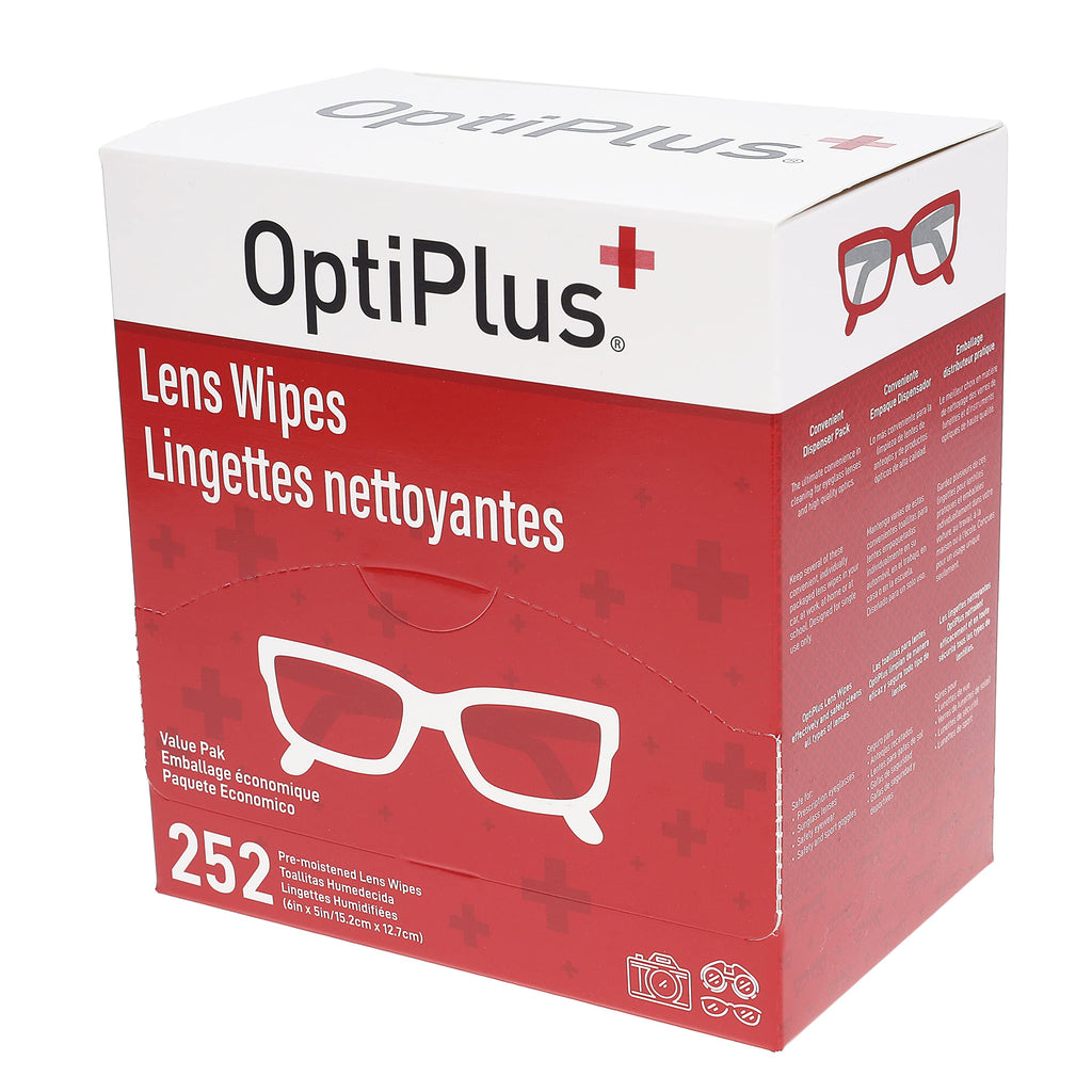 OptiPlus Eyeglass Lens Wipes – Pre-Moistened Cleaning Wipes for Glasses, Screens & Lenses | 252 Count