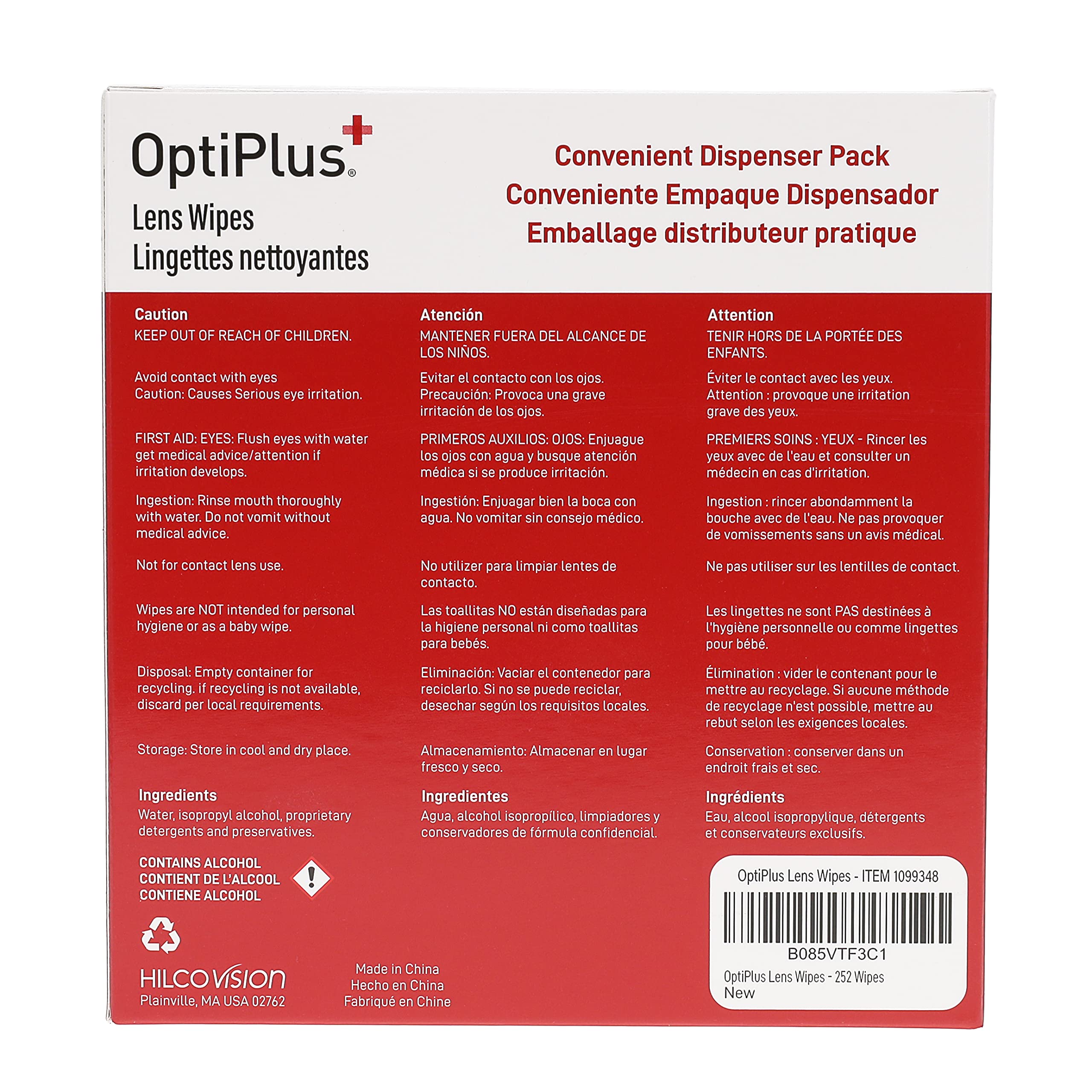 OptiPlus Eyeglass Lens Wipes – Pre-Moistened Cleaning Wipes for Glasses, Screens & Lenses | 252 Count