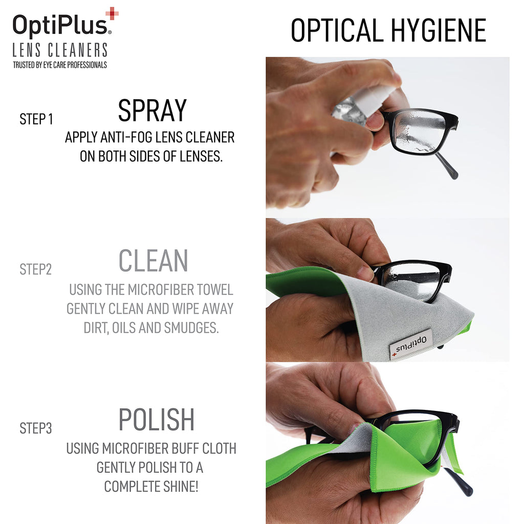 OptiPlus Anti-Fog Lens Cleaning Spray & Dual Microfiber Cloth – Streak-Free Defogger (2oz)