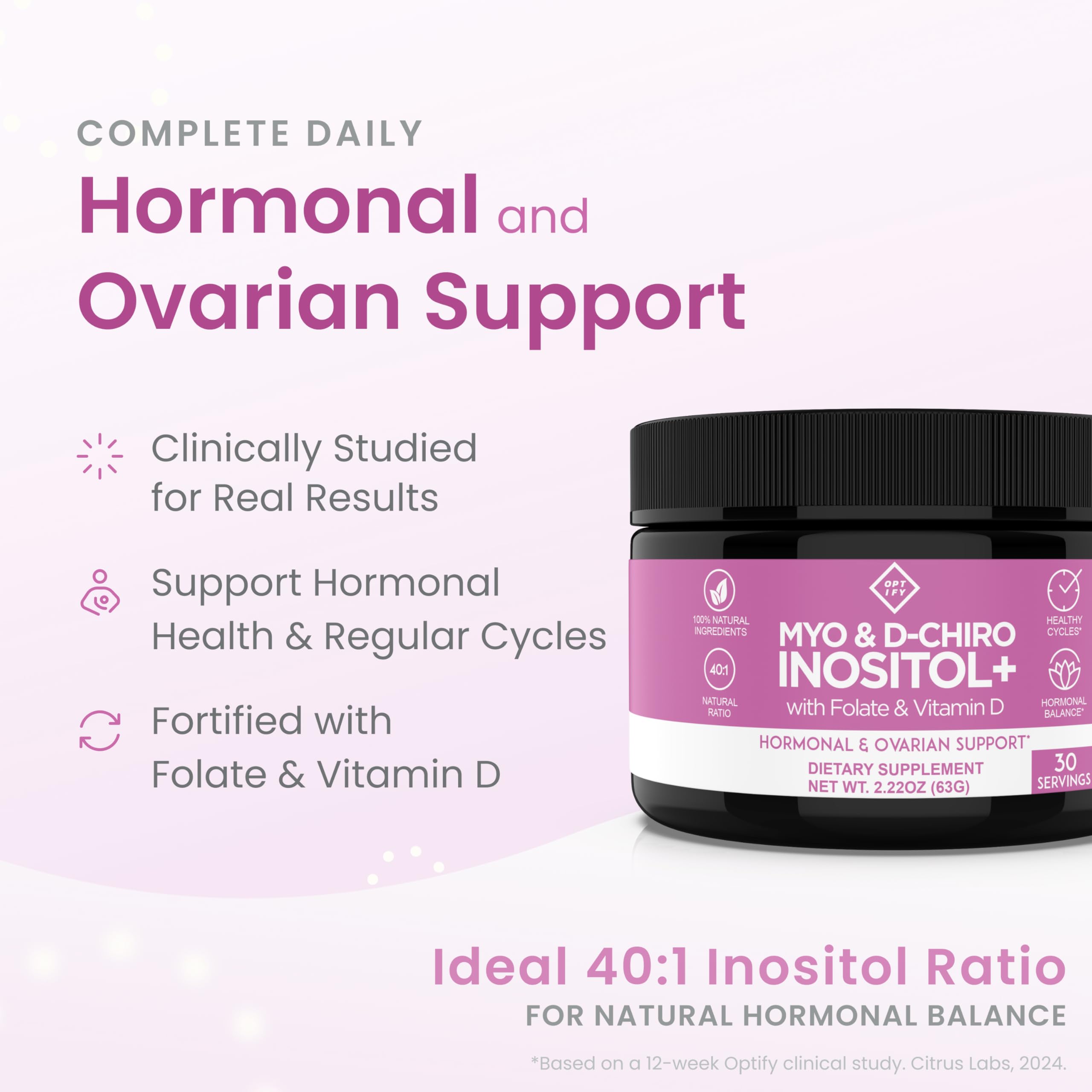 Optify Myo-Inositol & D-Chiro Inositol Supplement Powder for Women – 40:1 Ratio + Folate & Vitamin D – 30-Day Supply