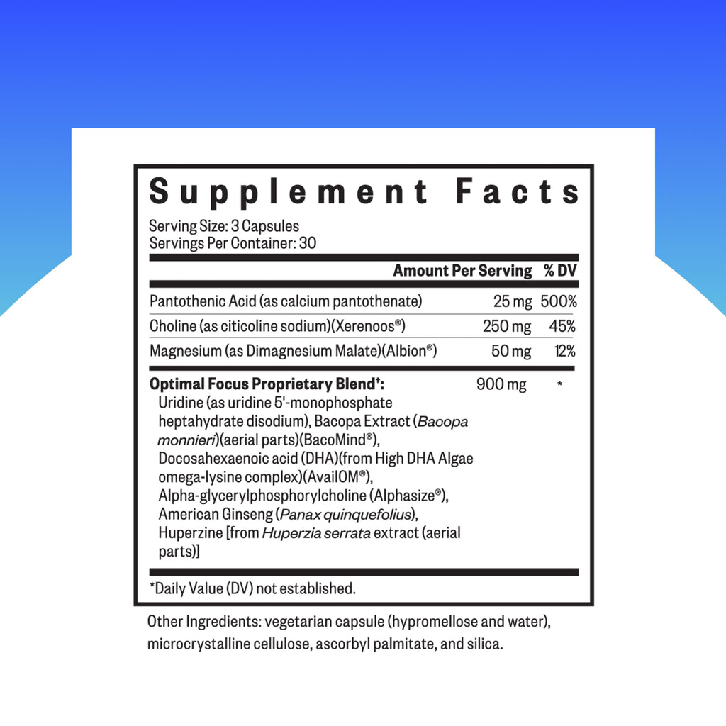 Seeking Health Optimal Focus - Stimulant-Free Nootropic with Choline & Algae DHA (90 Capsules)