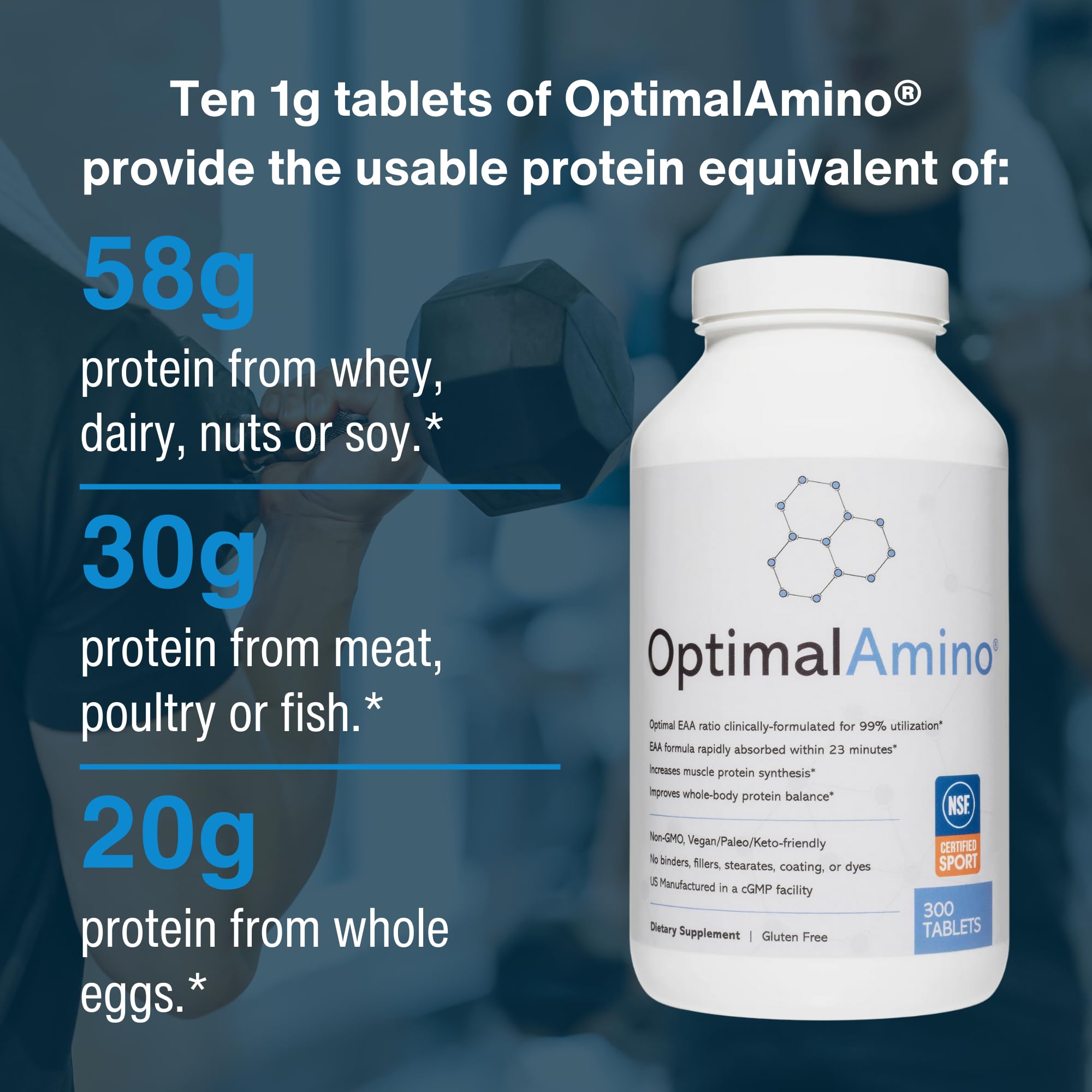 OptimalAmino Tablets Fitness Bundle (600 Count) – 99% Utilized Essential Amino Acids | Boost Recovery, Pre/Post Workout | NSF Certified for Sport