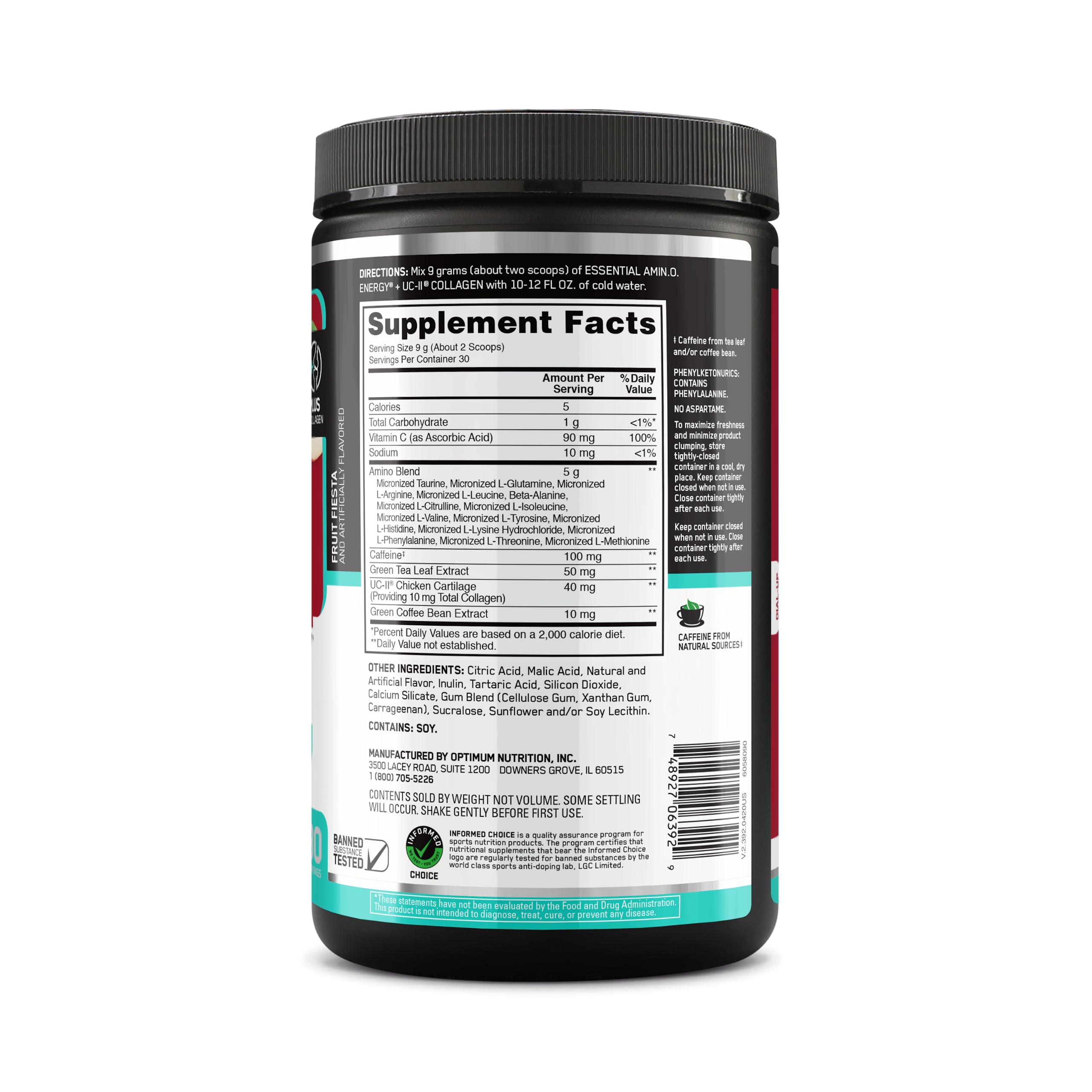 Optimum Nutrition Amino Energy + Collagen Powder – 5g Aminos, UC-II Collagen, Caffeine