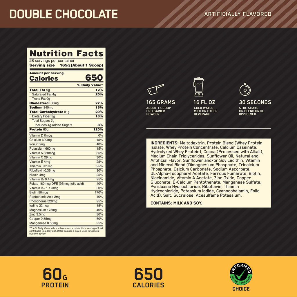 Optimum Nutrition Gold Standard Pro Gainer – Weight Gainer Protein Powder, Double Chocolate, 10.19 lb