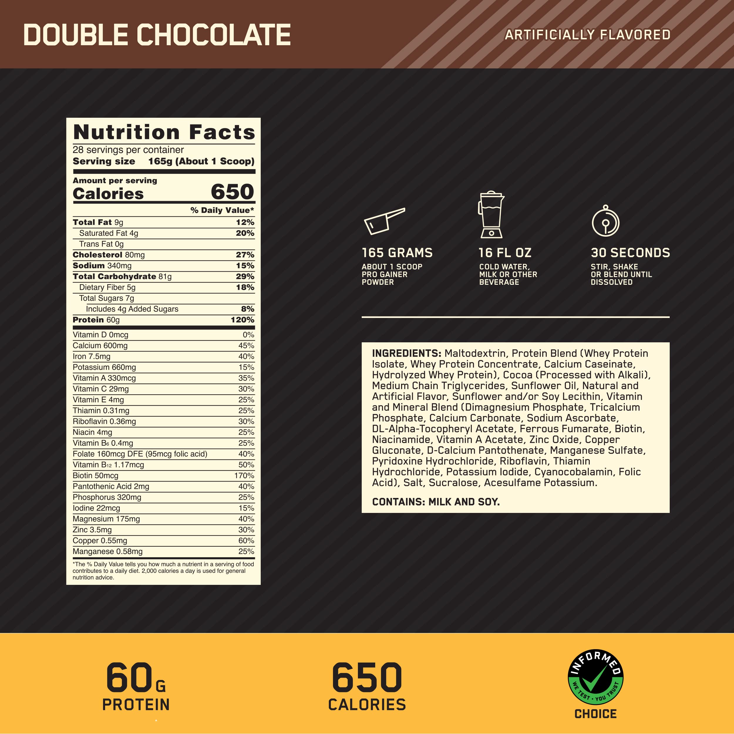 Optimum Nutrition Gold Standard Pro Gainer – Weight Gainer Protein Powder, Double Chocolate, 10.19 lb
