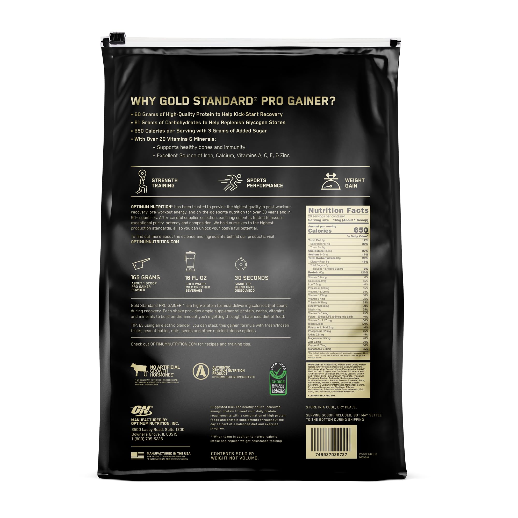 Optimum Nutrition Gold Standard Pro Gainer – Weight Gainer Protein Powder, Double Chocolate, 10.19 lb