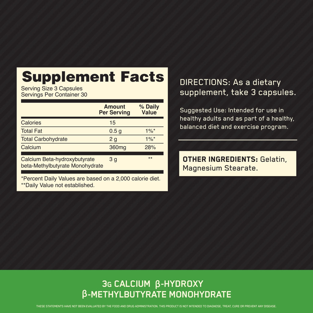 Optimum Nutrition HMB 1000 Caps – 3 g HMB per Serving, 90 Capsules, GMP Certified