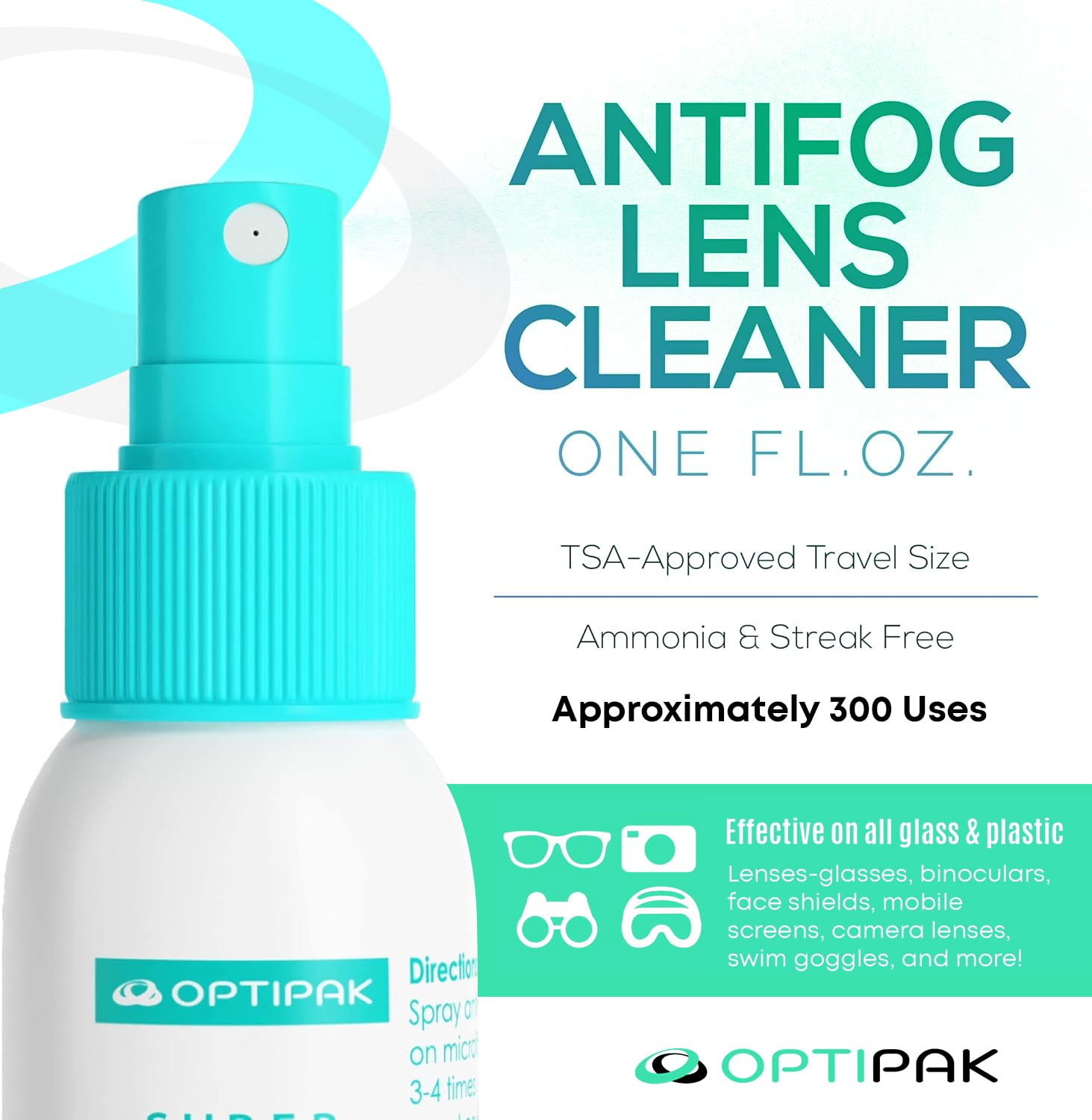 OPTIPAK Anti Fog Lens Cleaner Spray Kit | 2x 1oz Bottles, Pouch & 5 Microfiber Cloths – 8 Piece Set