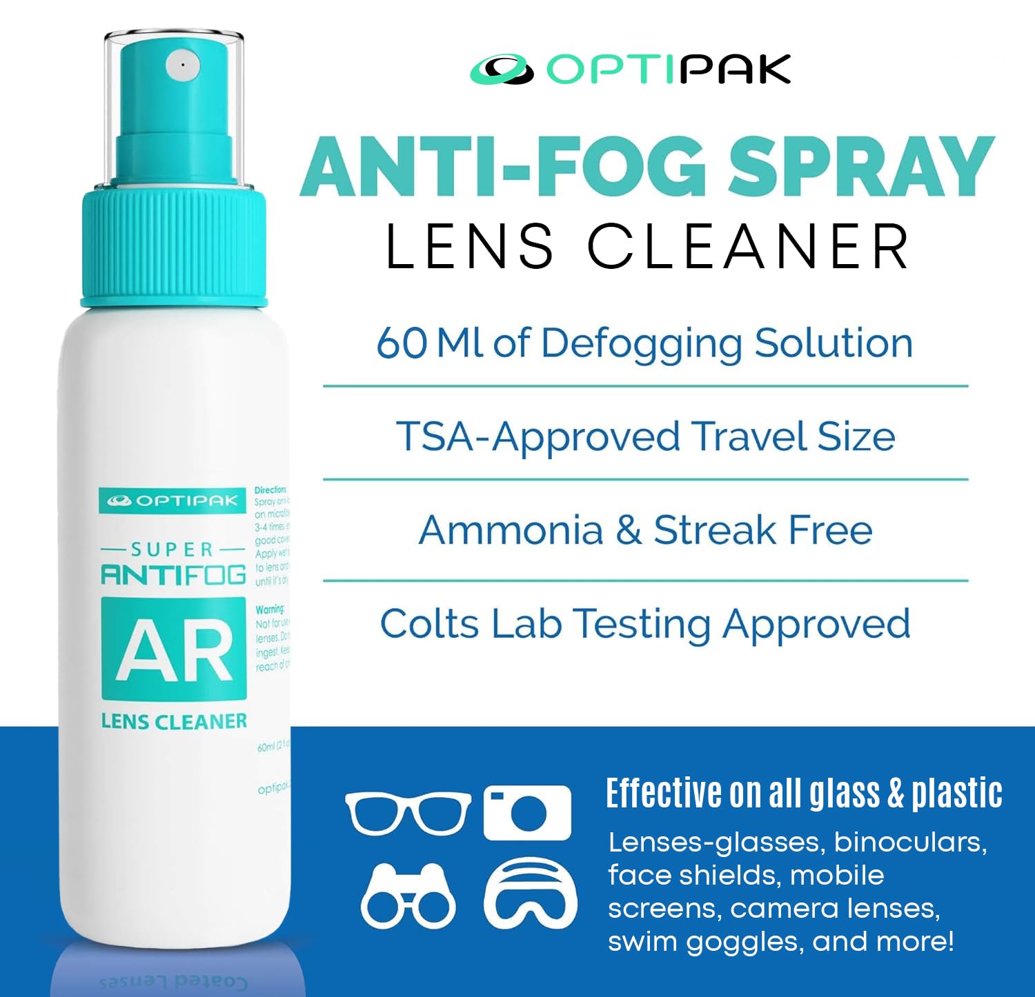 OPTIPAK Anti Fog Lens Cleaner Kit – 2oz Spray + Microfiber Cloth (2 Piece Set)