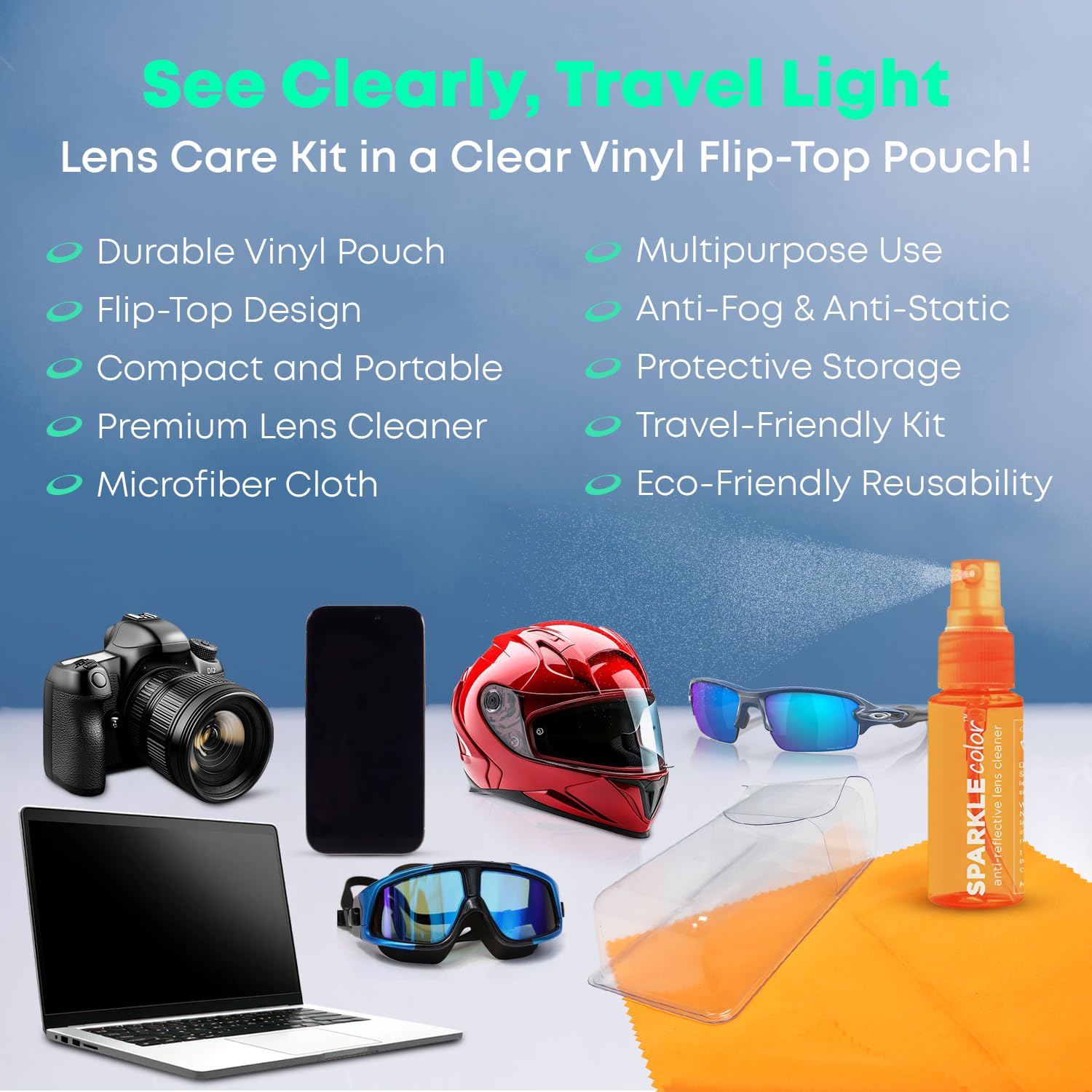 OPTIPAK Eyeglass Lens Cleaner Kit – Vinyl Flip-Top Pouch with 4x 1oz Bottles + 4 Microfiber Cloths