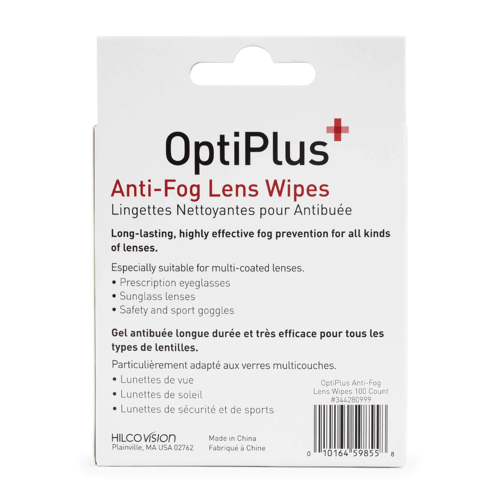 OptiPlus Anti-Fog Wipes for Glasses, Screens & Lenses – 100 Count