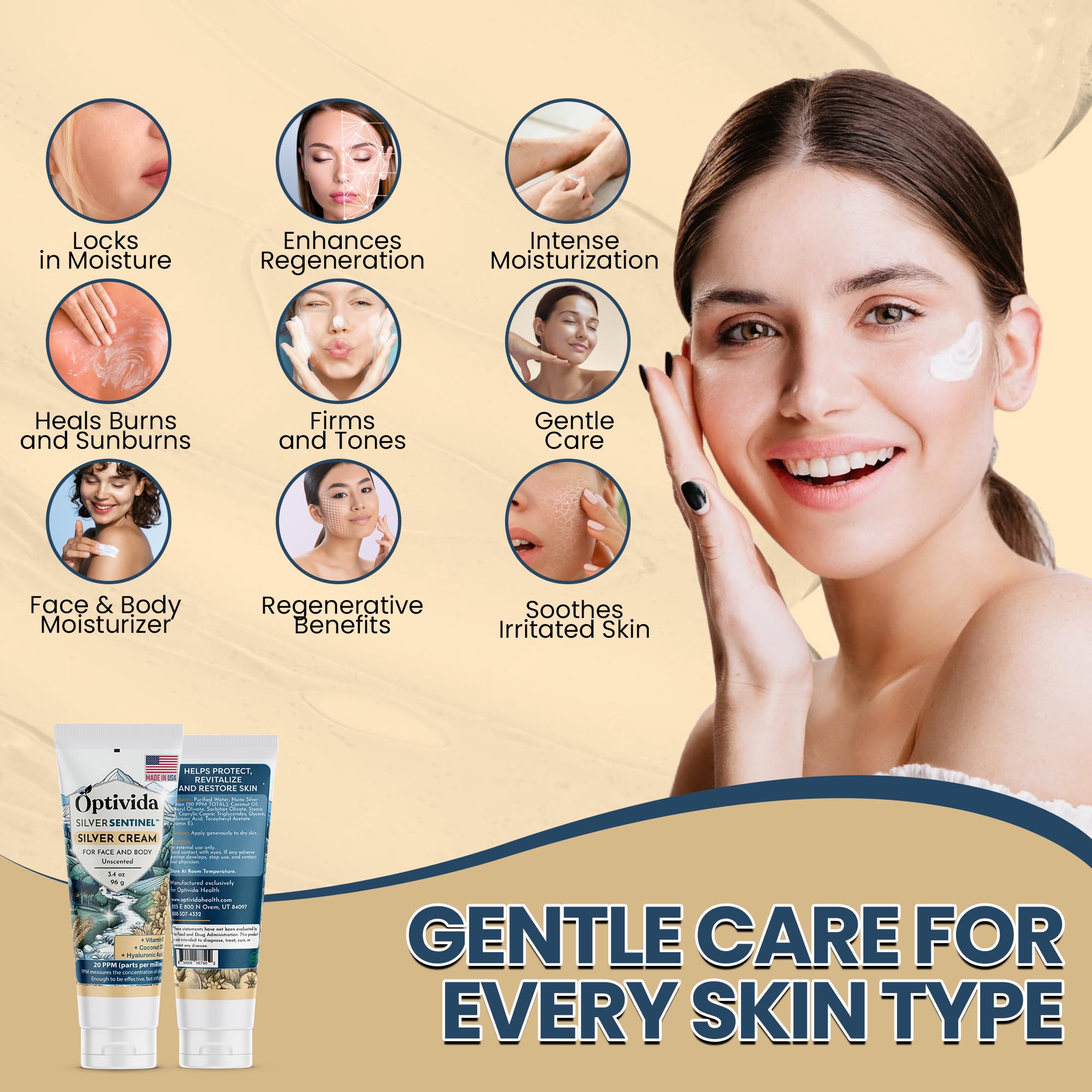 Optivida Nano Silver Skin Healing Cream – Hydrating Ointment for Burns, Wounds, Scars & Acne