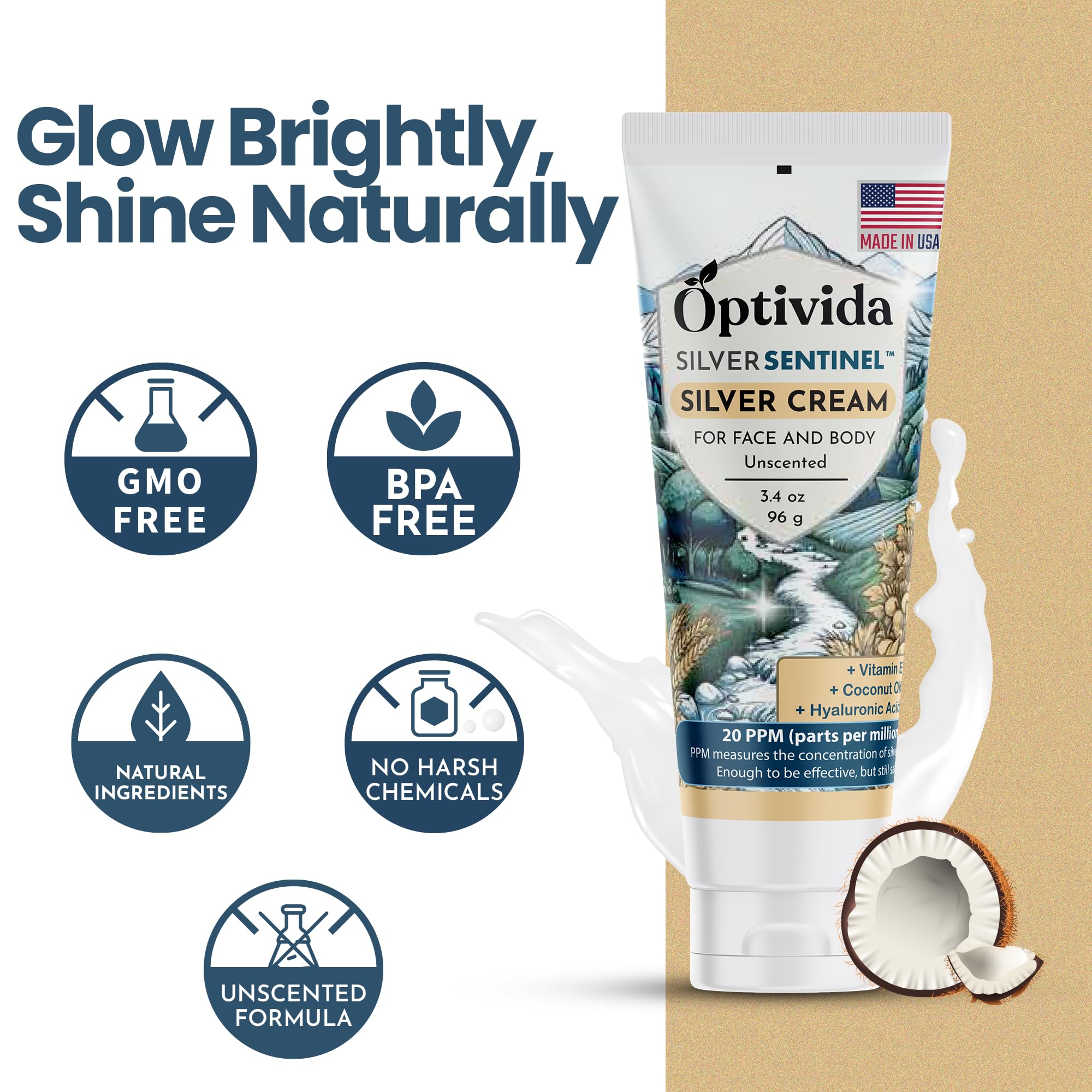 Optivida Nano Silver Skin Healing Cream – Hydrating Ointment for Burns, Wounds, Scars & Acne