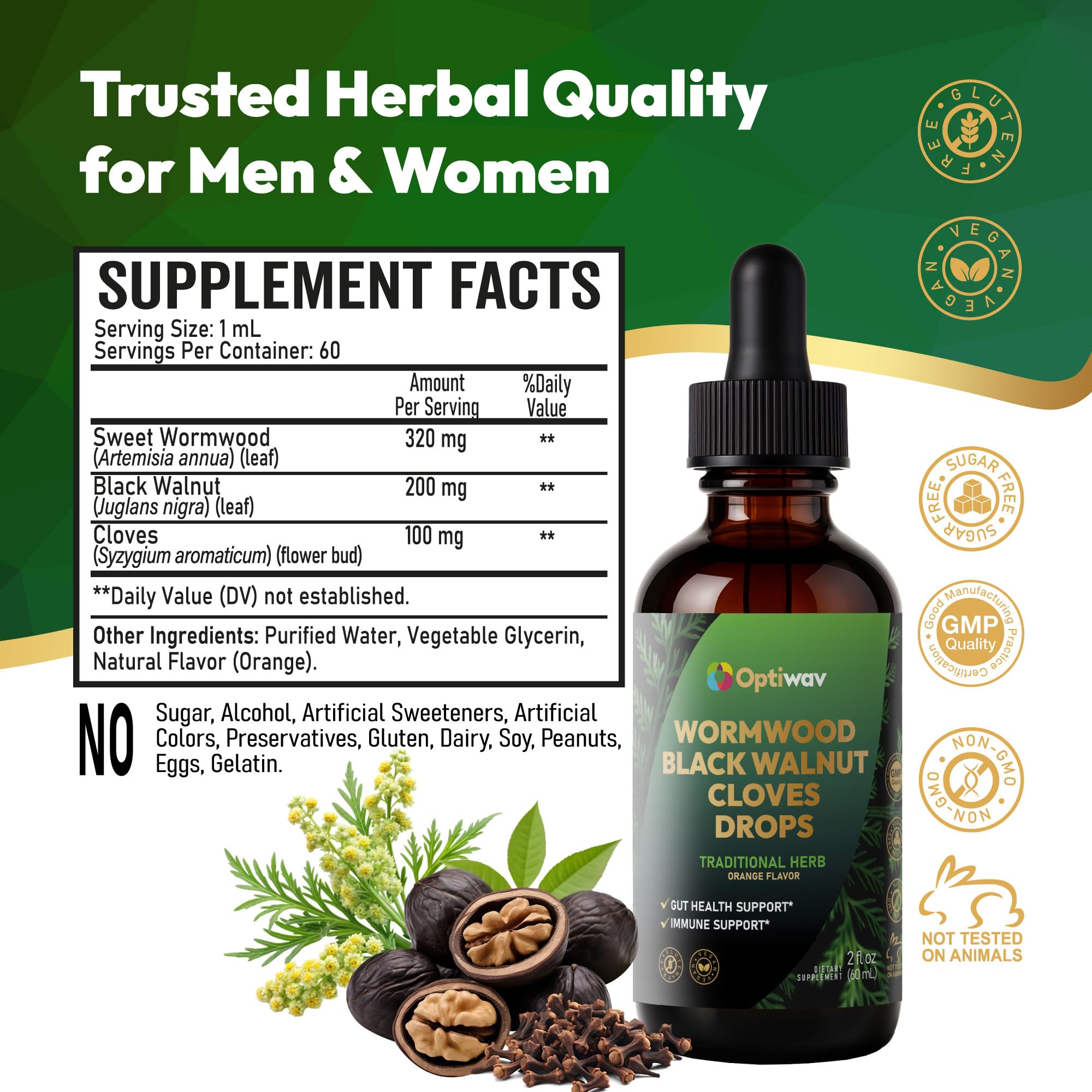 Optiwav Wormwood, Black Walnut & Cloves Drops – Digestive Wellness & Immune Support