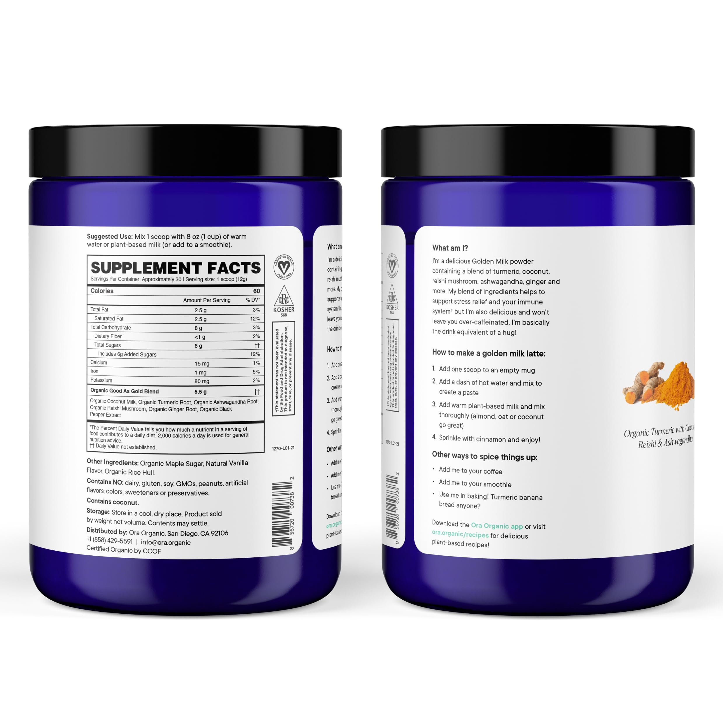 Ora Organic Golden Milk Powder with Turmeric & Adaptogens – Maple & Vanilla, 30 Servings