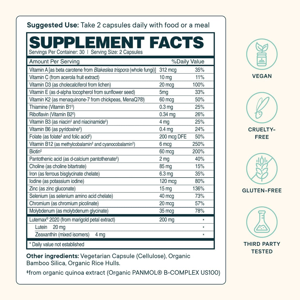 Ora Organic Plant Based Multivitamin for Women & Men | Blue Light Protection